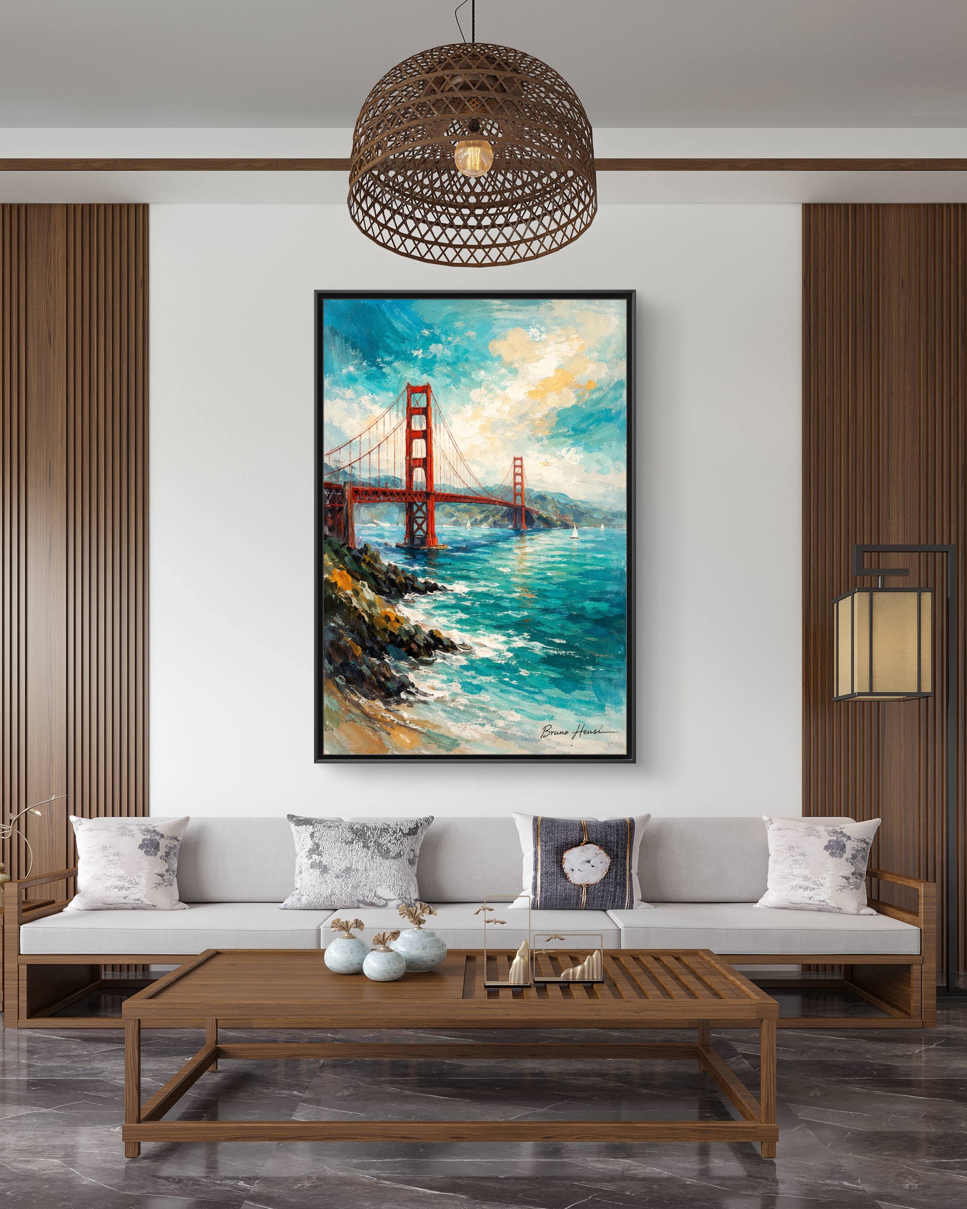Golden Gate Bridge Seascape Matte Canvas Framed Wall Art