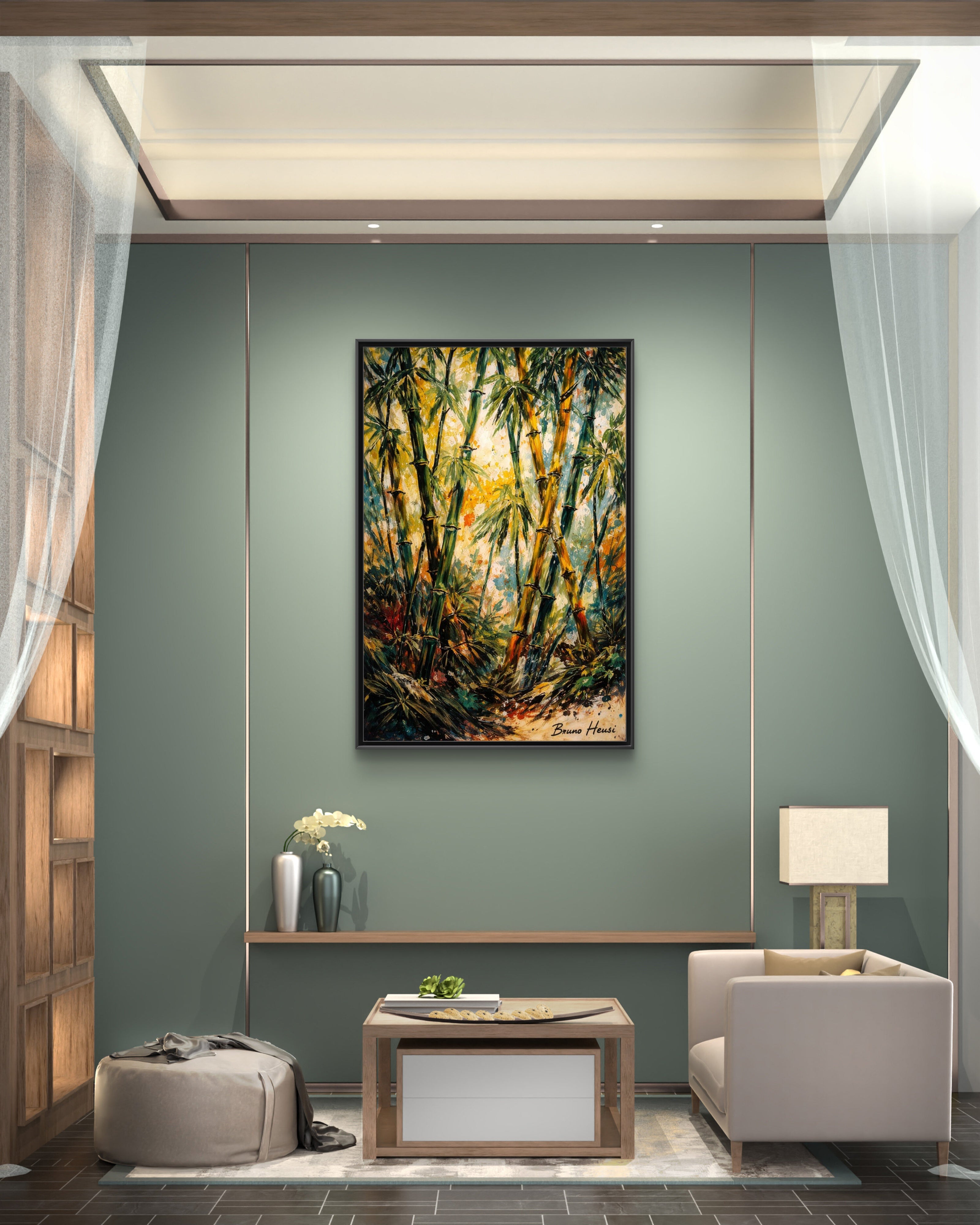 Framed Bamboo Forest Canvas Print – Matte Multi‑Color Wall Art