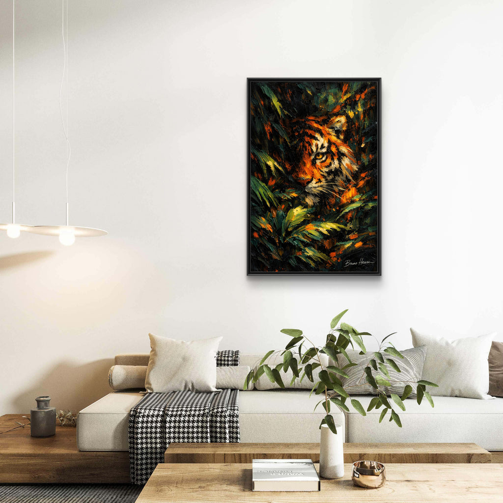 Framed Matte Canvas - Vibrant Tiger Jungle Print