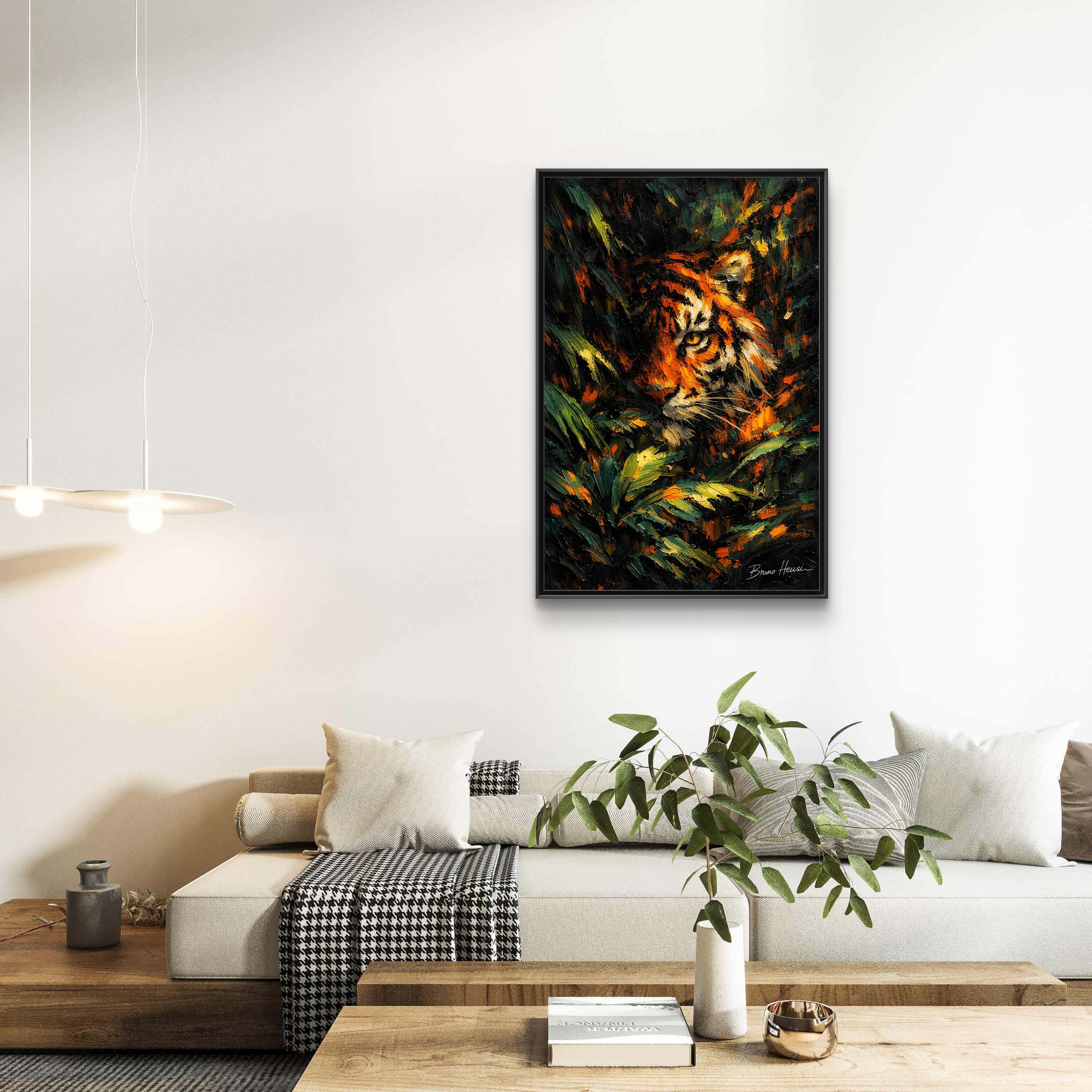 Framed Matte Canvas - Vibrant Tiger Jungle Print