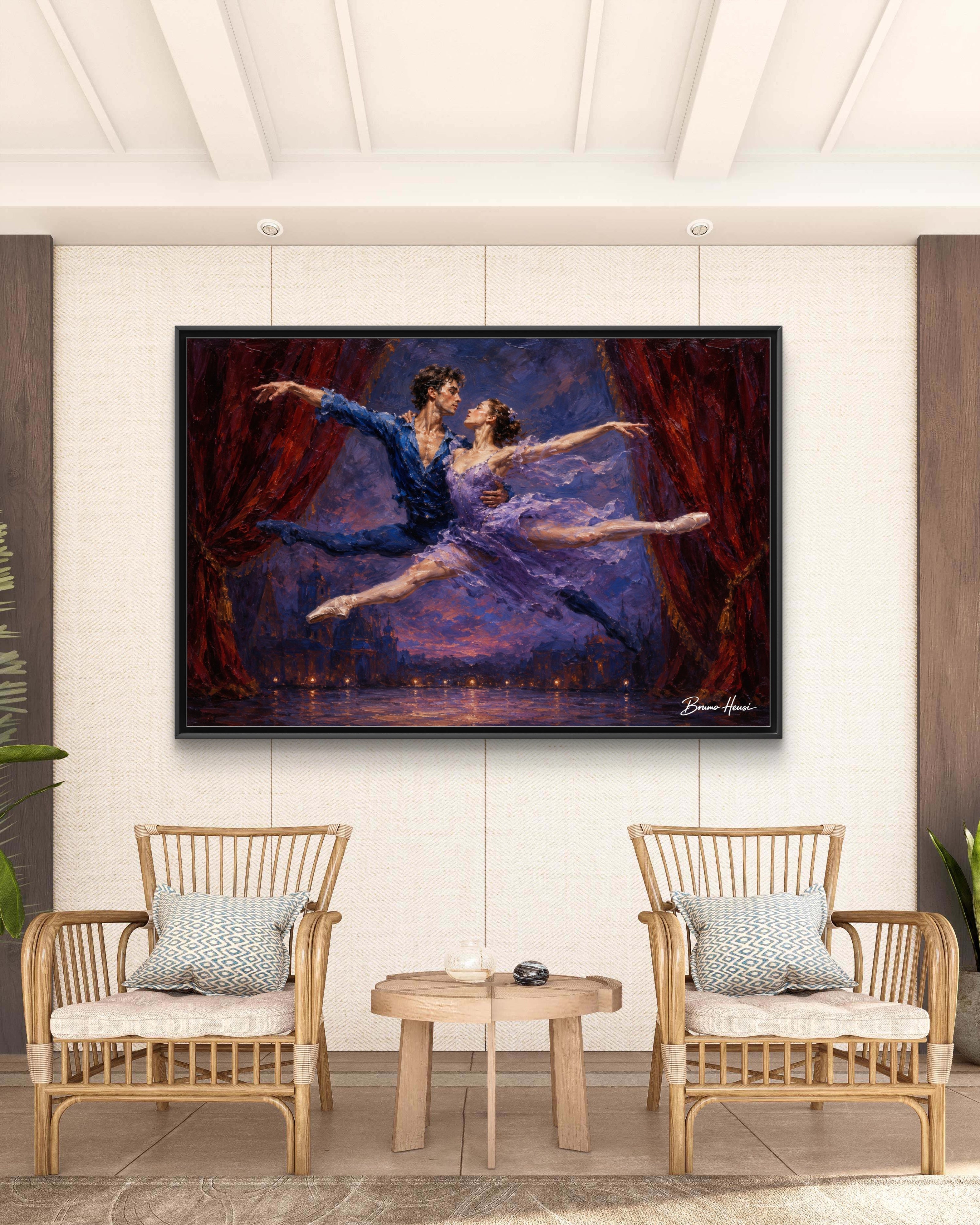 Framed Ballet Canvas Print — Romantic Dancing Couple Wall Art