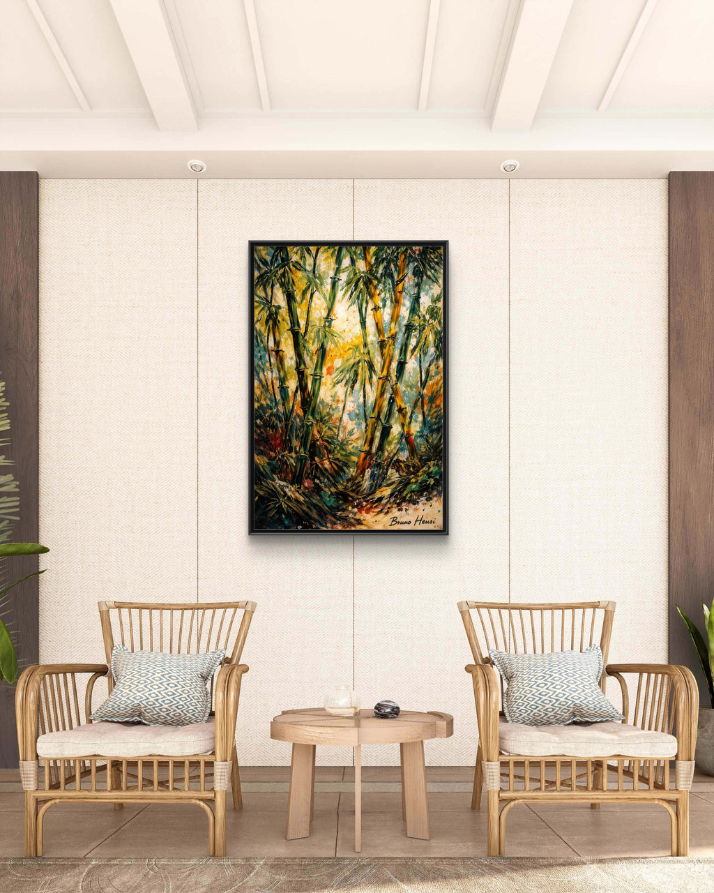 Framed Bamboo Forest Canvas Print – Matte Multi‑Color Wall Art