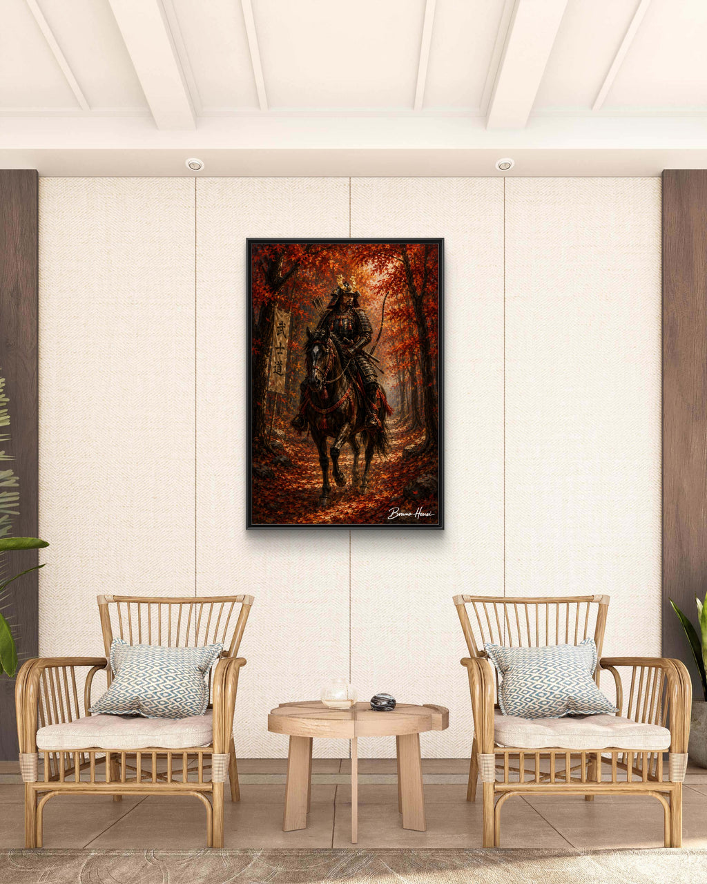 Samurai Warrior Canvas Print — Framed Matte Autumn Wall Art