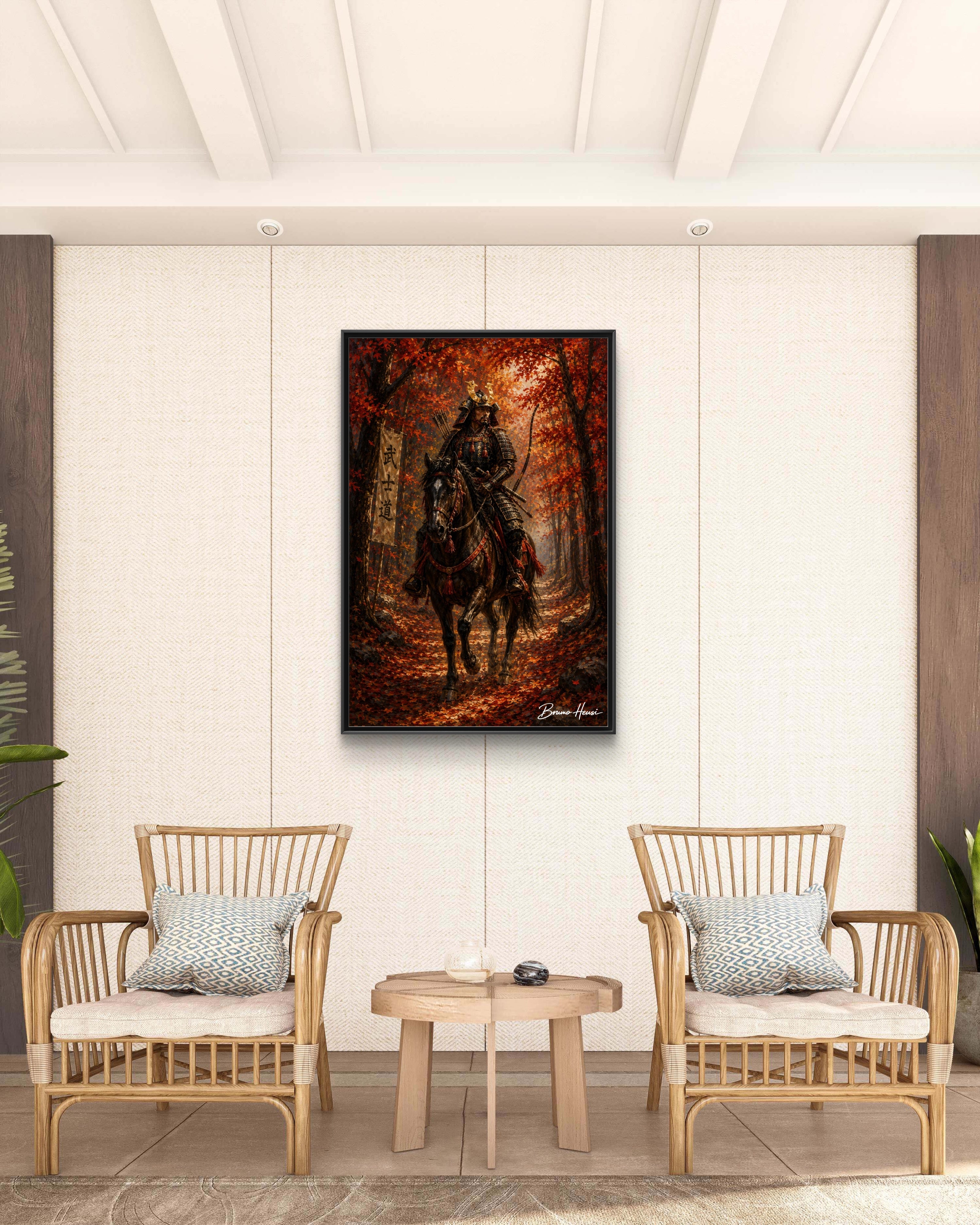 Samurai Warrior Canvas Print — Framed Matte Autumn Wall Art