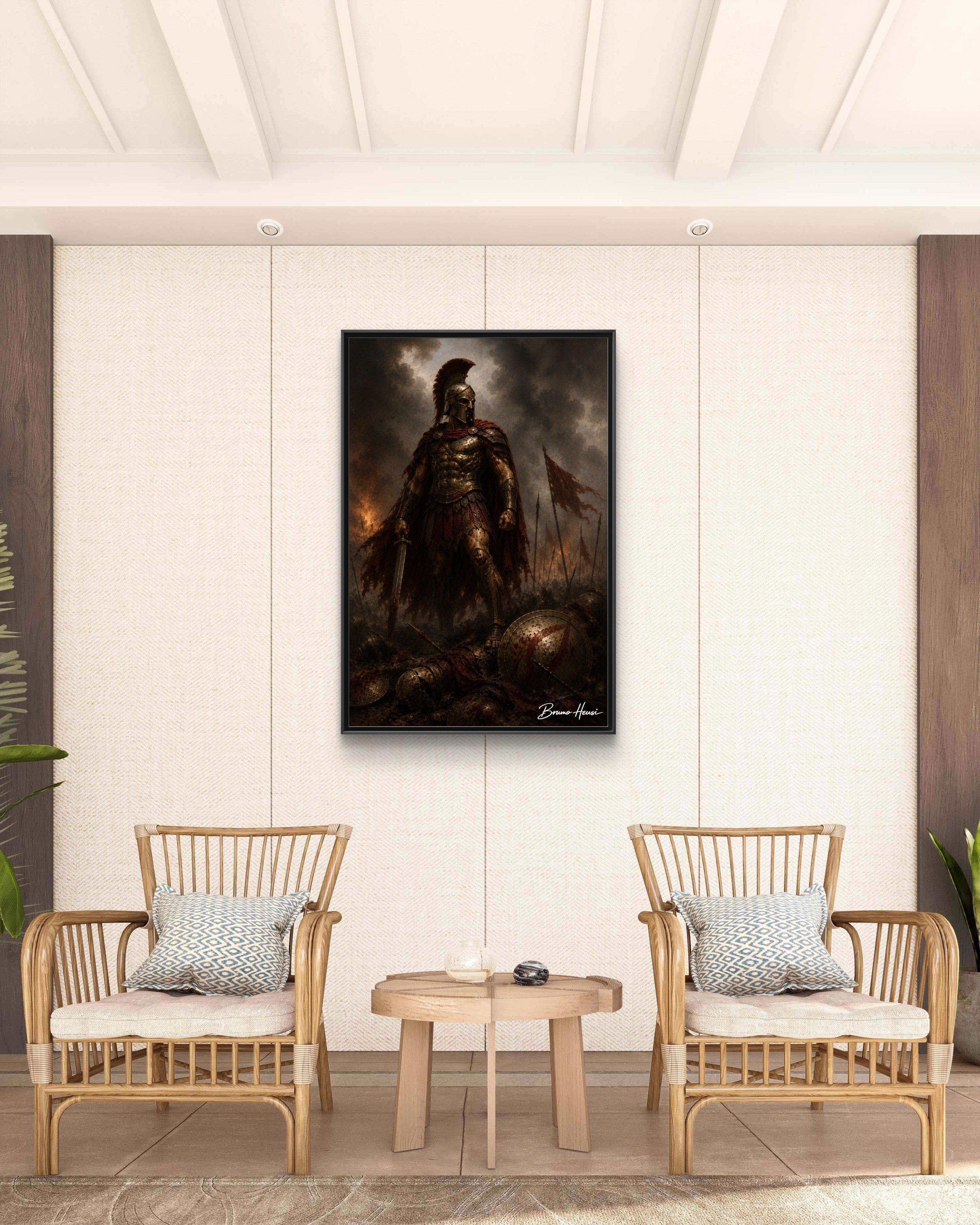 Framed Spartan Warrior Matte Canvas Print – Dramatic Ancient Battle Wall Art