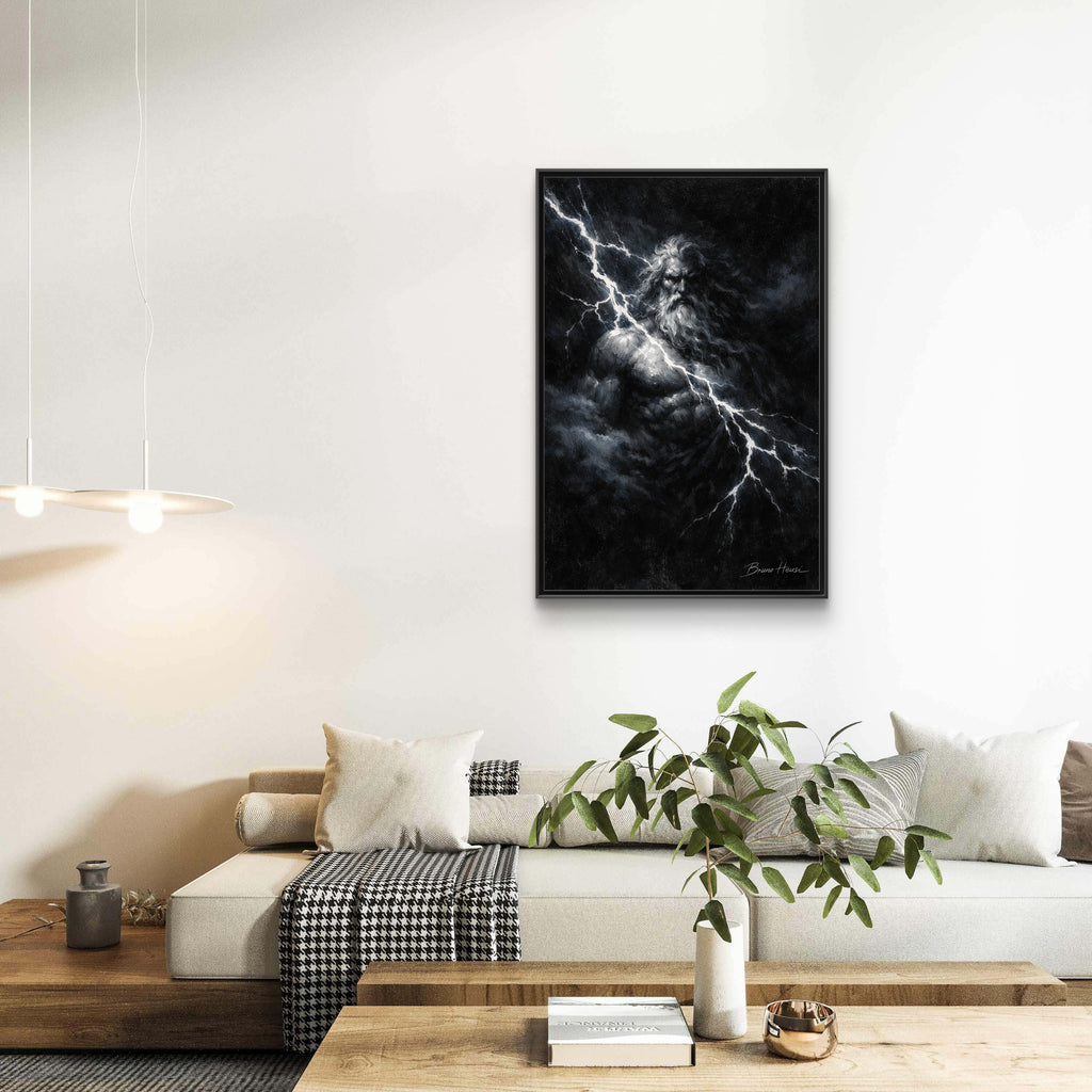 Zeus Lightning God Framed Canvas Wall Art — Stormy Mythology Print