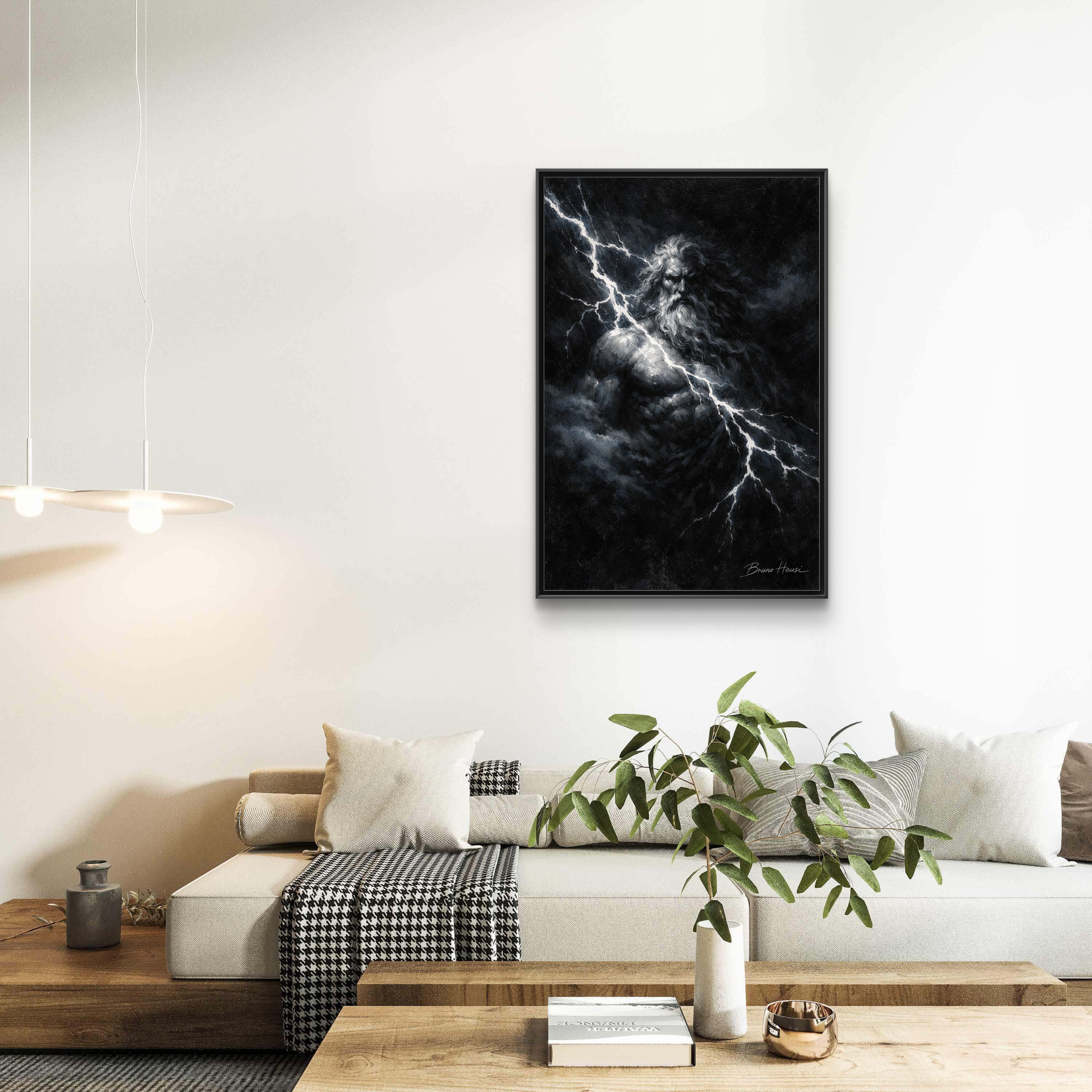 Zeus Lightning God Framed Canvas Wall Art — Stormy Mythology Print