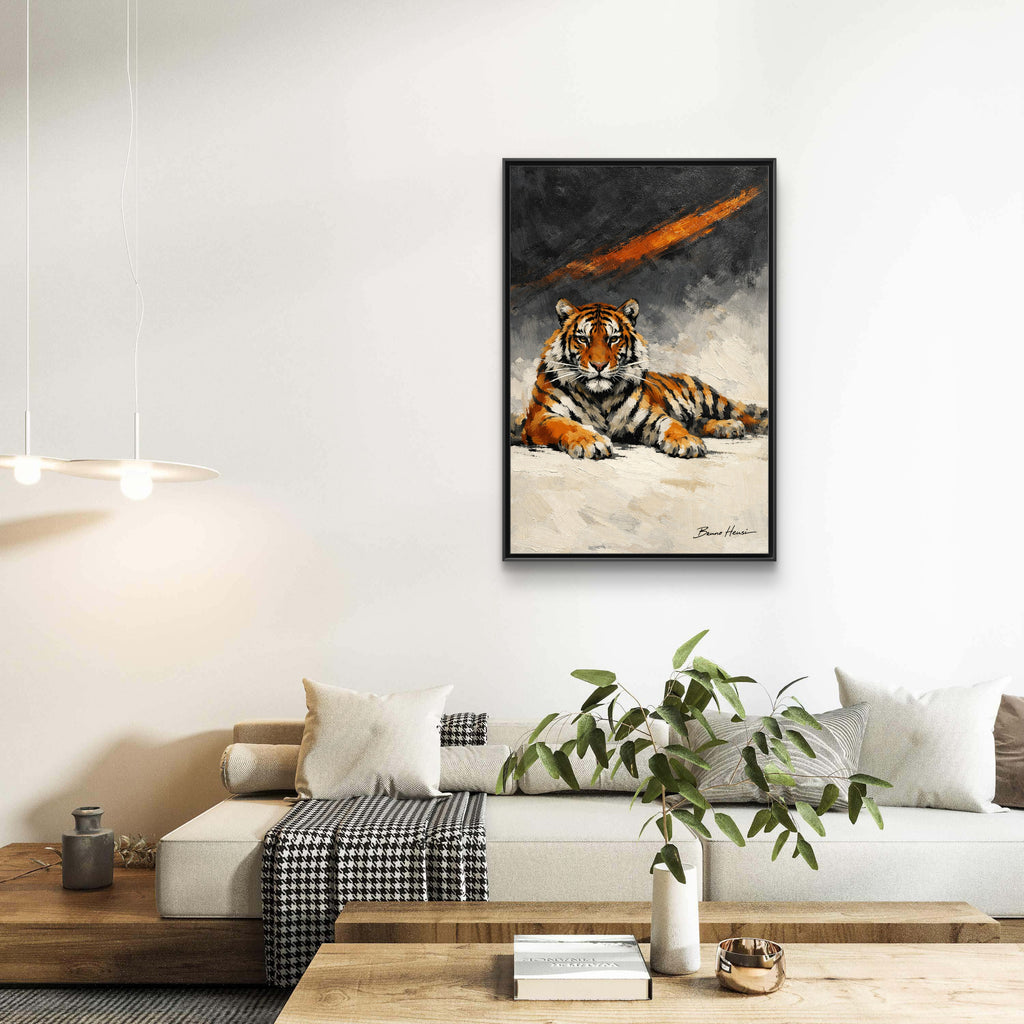 Framed Tiger Canvas Wall Art — Majestic Orange & Gray Matte Print