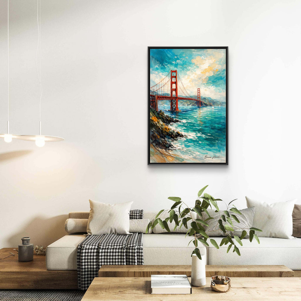 Golden Gate Bridge Seascape Matte Canvas Framed Wall Art