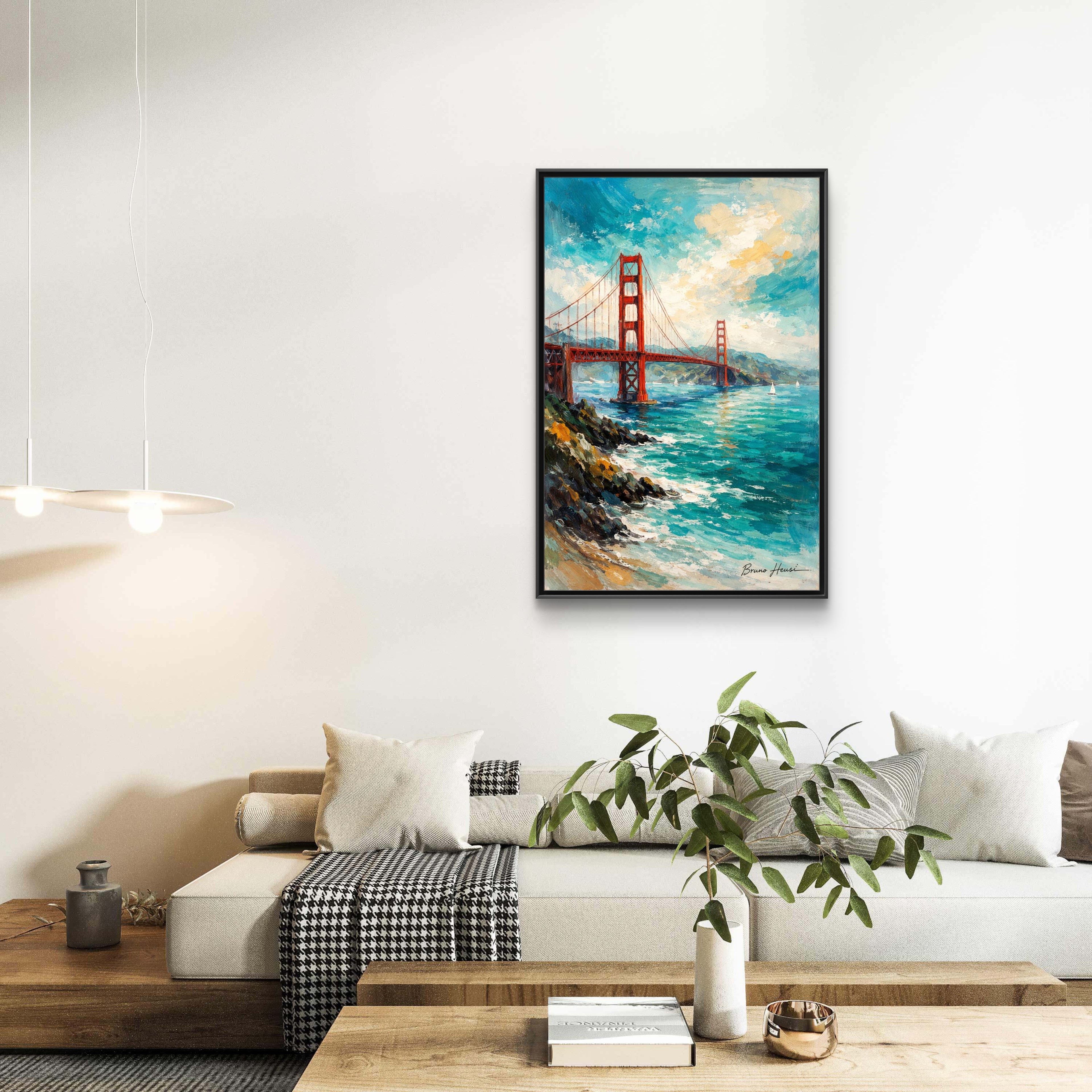 Golden Gate Bridge Seascape Matte Canvas Framed Wall Art