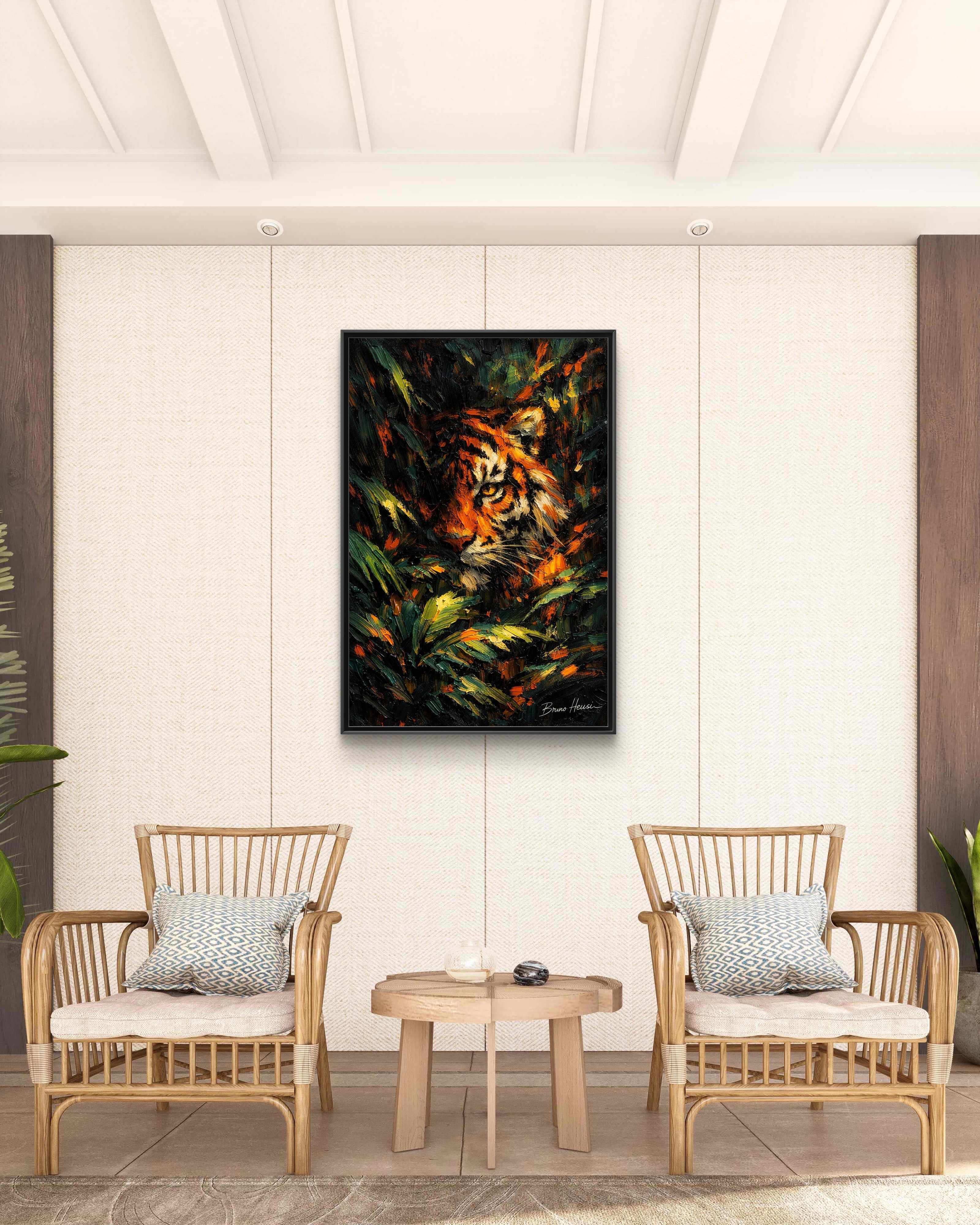 Framed Matte Canvas - Vibrant Tiger Jungle Print