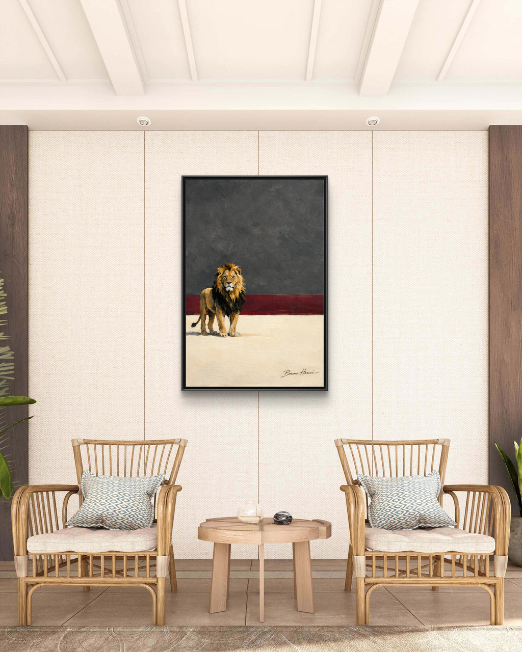 Framed Lion Matte Canvas Wall Art — Majestic Safari Animal Print