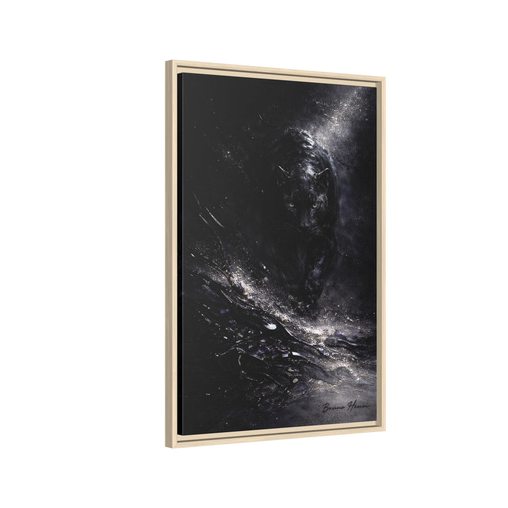 Cosmic Black Panther Matte Framed Canvas – Dark Abstract Wildlife Wall Art