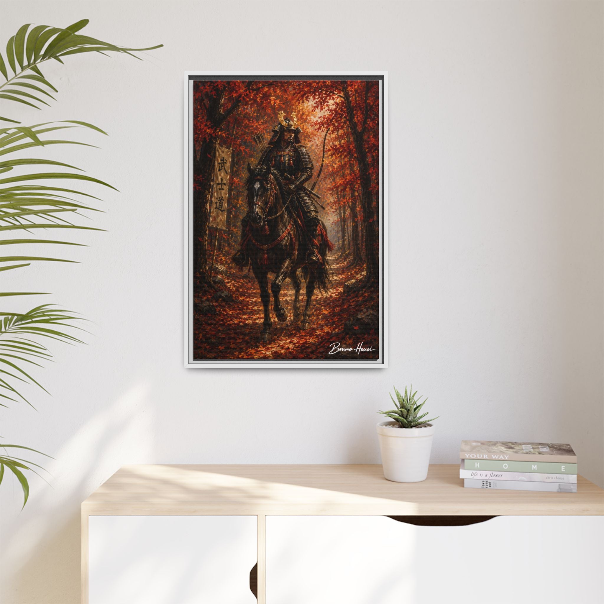 Samurai Warrior Canvas Print — Framed Matte Autumn Wall Art
