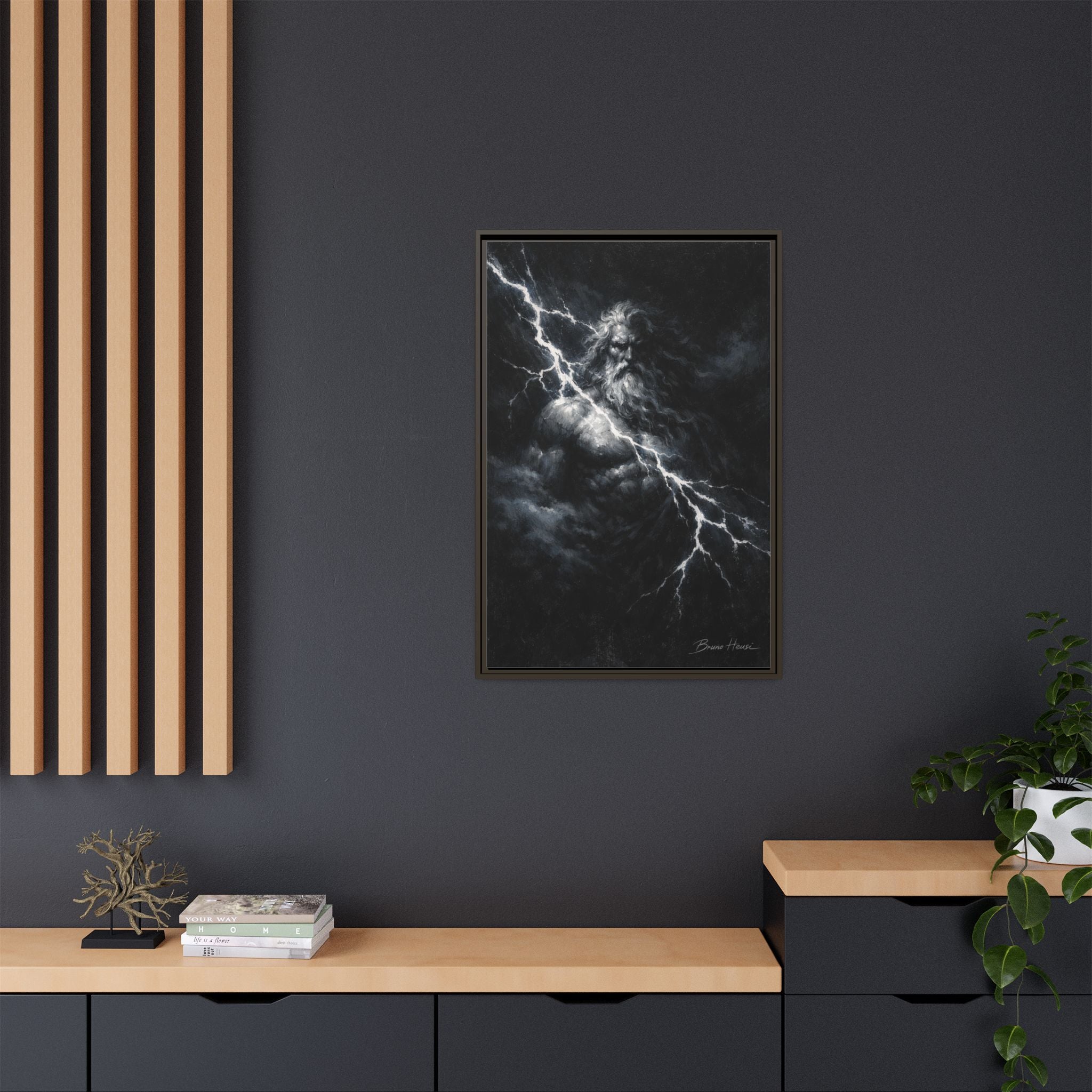 Zeus Lightning God Framed Canvas Wall Art — Stormy Mythology Print