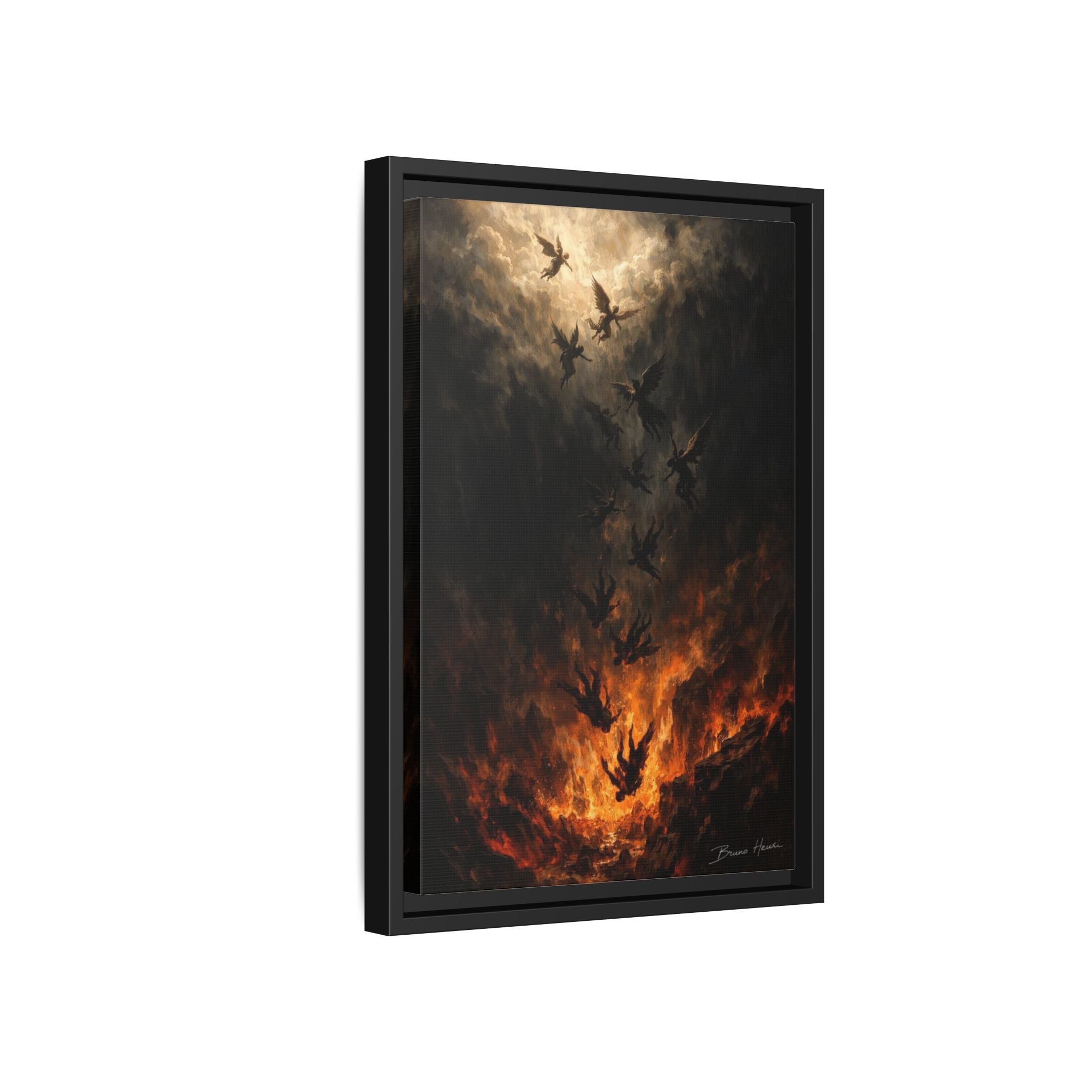 Falling Angels Matte Framed Canvas Print — Dark Fantasy Wall Art