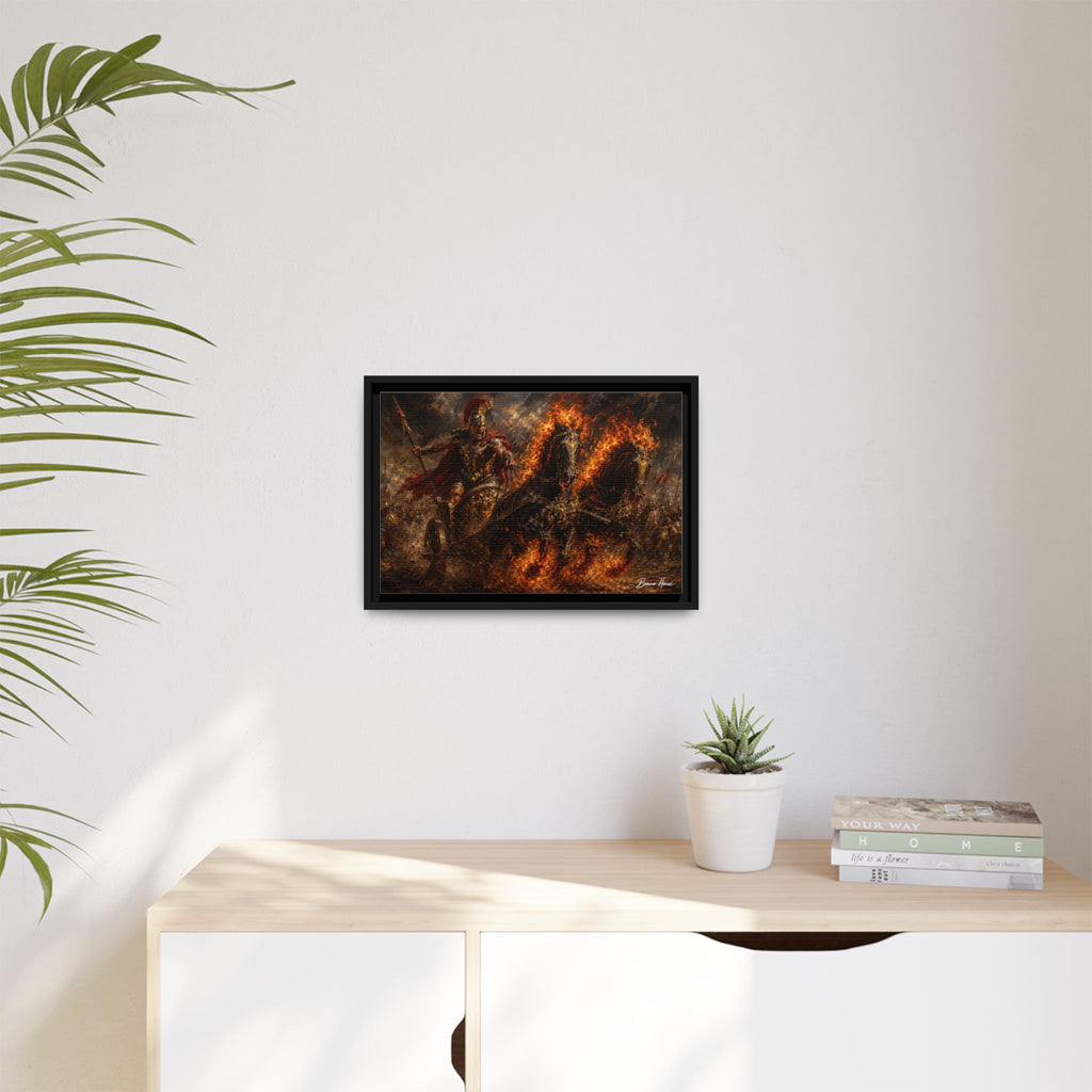 Flaming Chariot Framed Canvas Wall Art — Mythic Warrior Matte Print