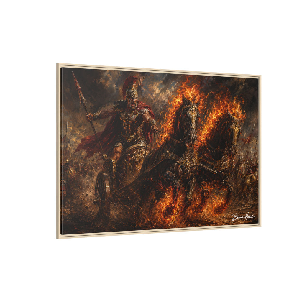 Flaming Chariot Framed Canvas Wall Art — Mythic Warrior Matte Print