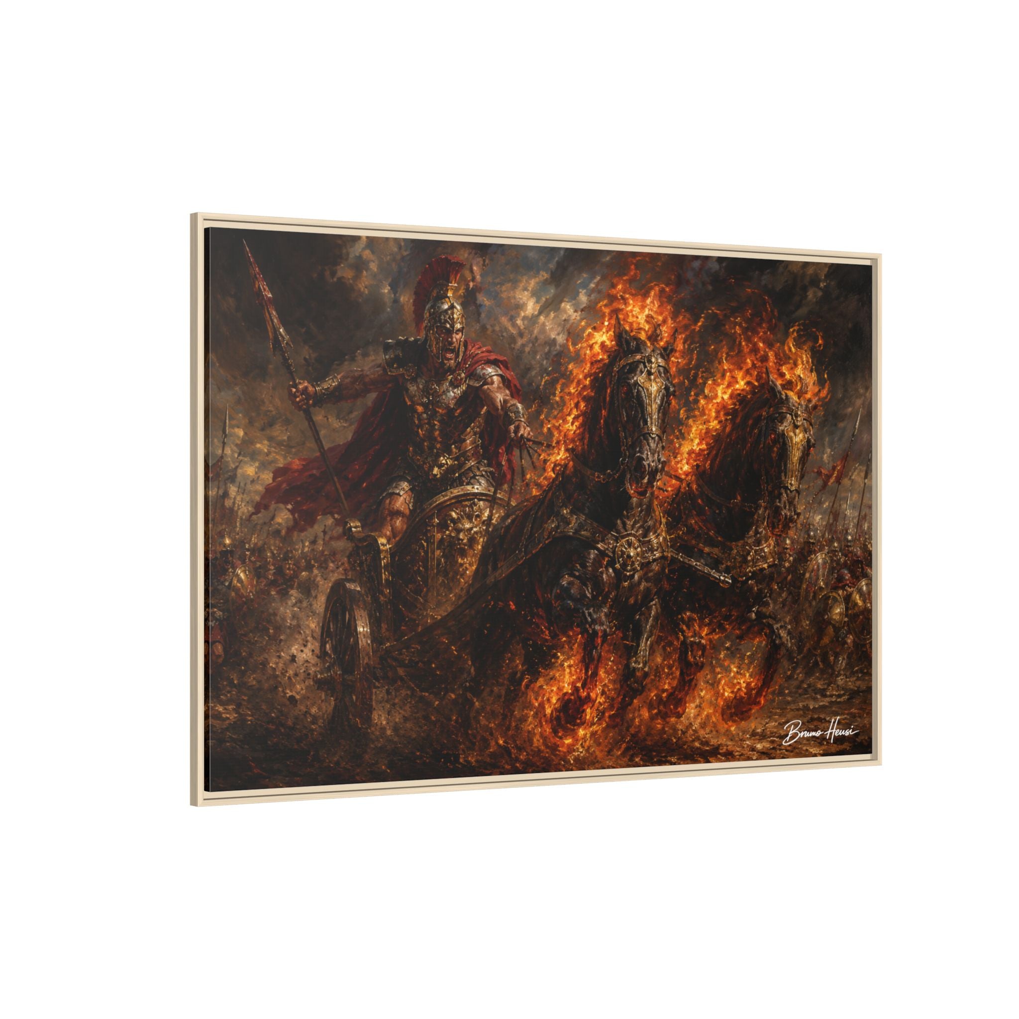 Flaming Chariot Framed Canvas Wall Art — Mythic Warrior Matte Print