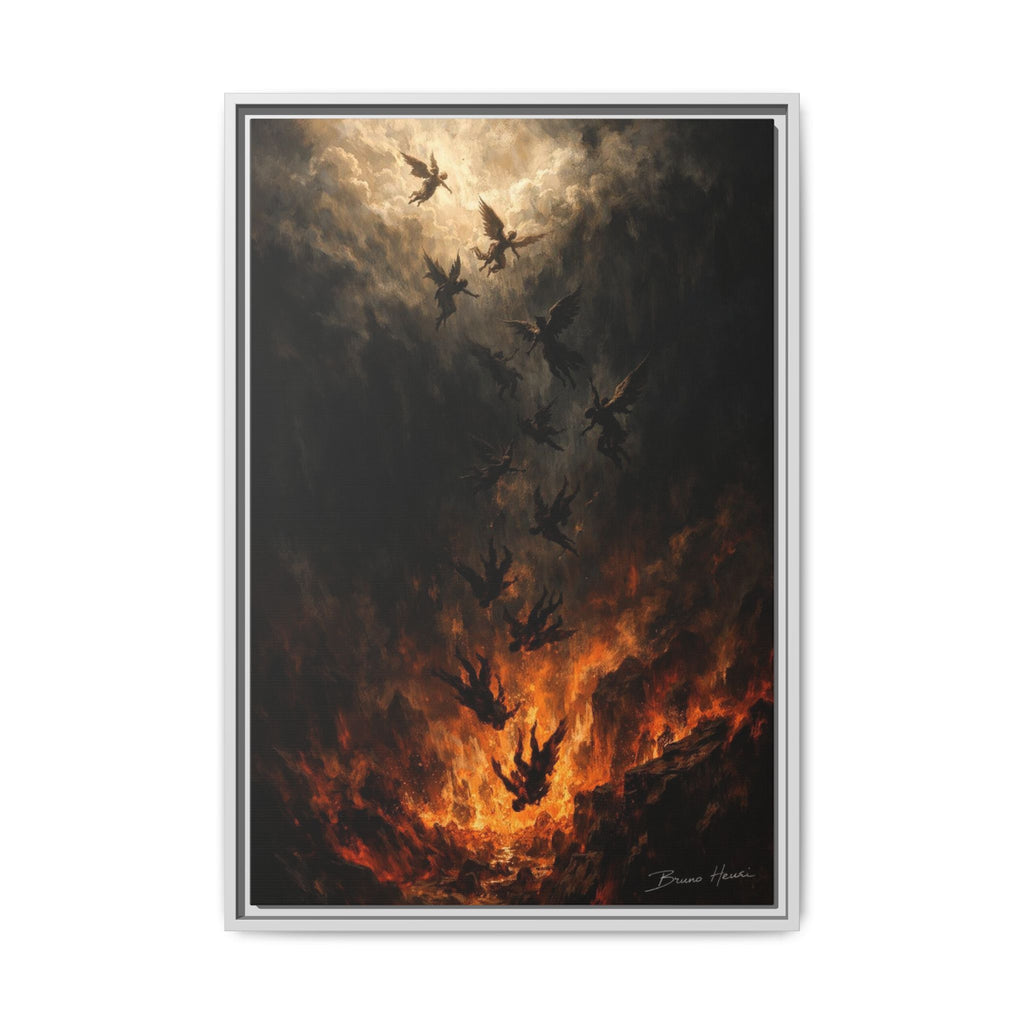 Falling Angels Matte Framed Canvas Print — Dark Fantasy Wall Art