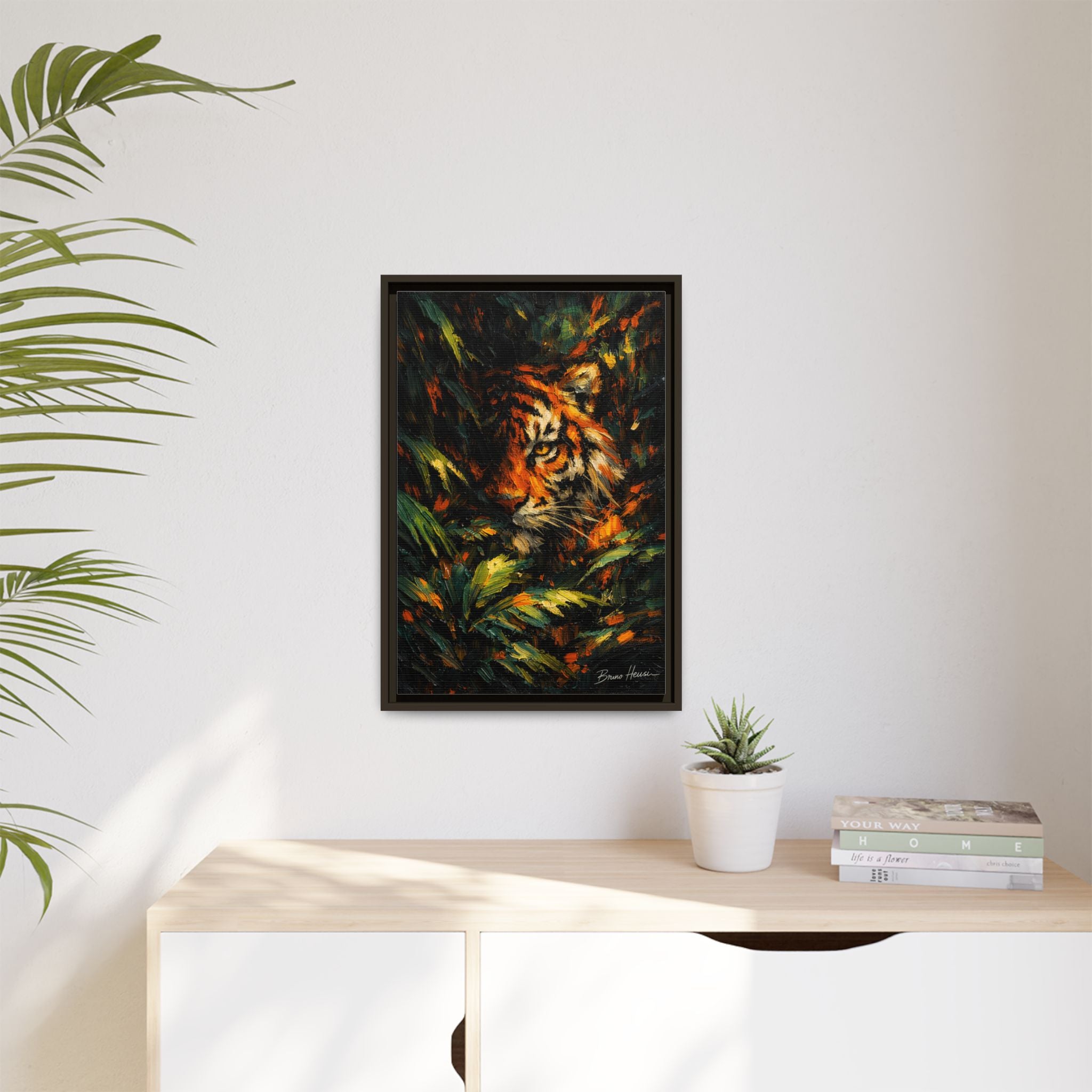 Framed Matte Canvas - Vibrant Tiger Jungle Print