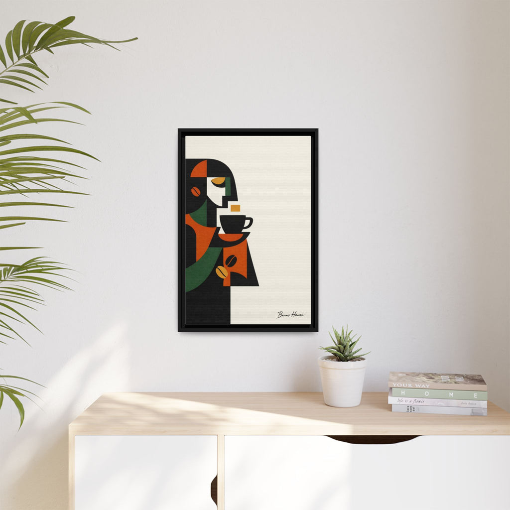 Abstract Coffee Drinker Framed Canvas Print — Modern Café Wall Art