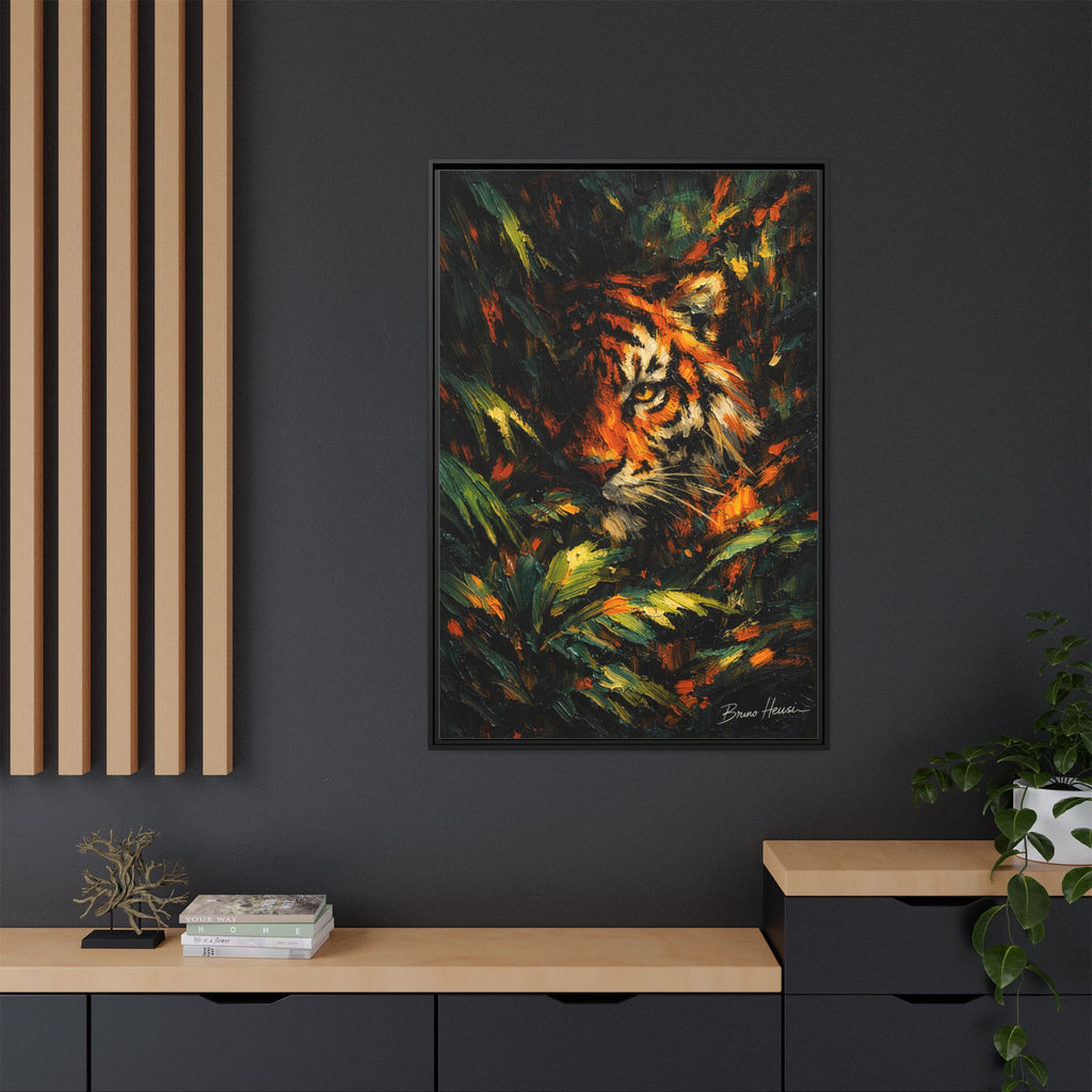 Framed Matte Canvas - Vibrant Tiger Jungle Print