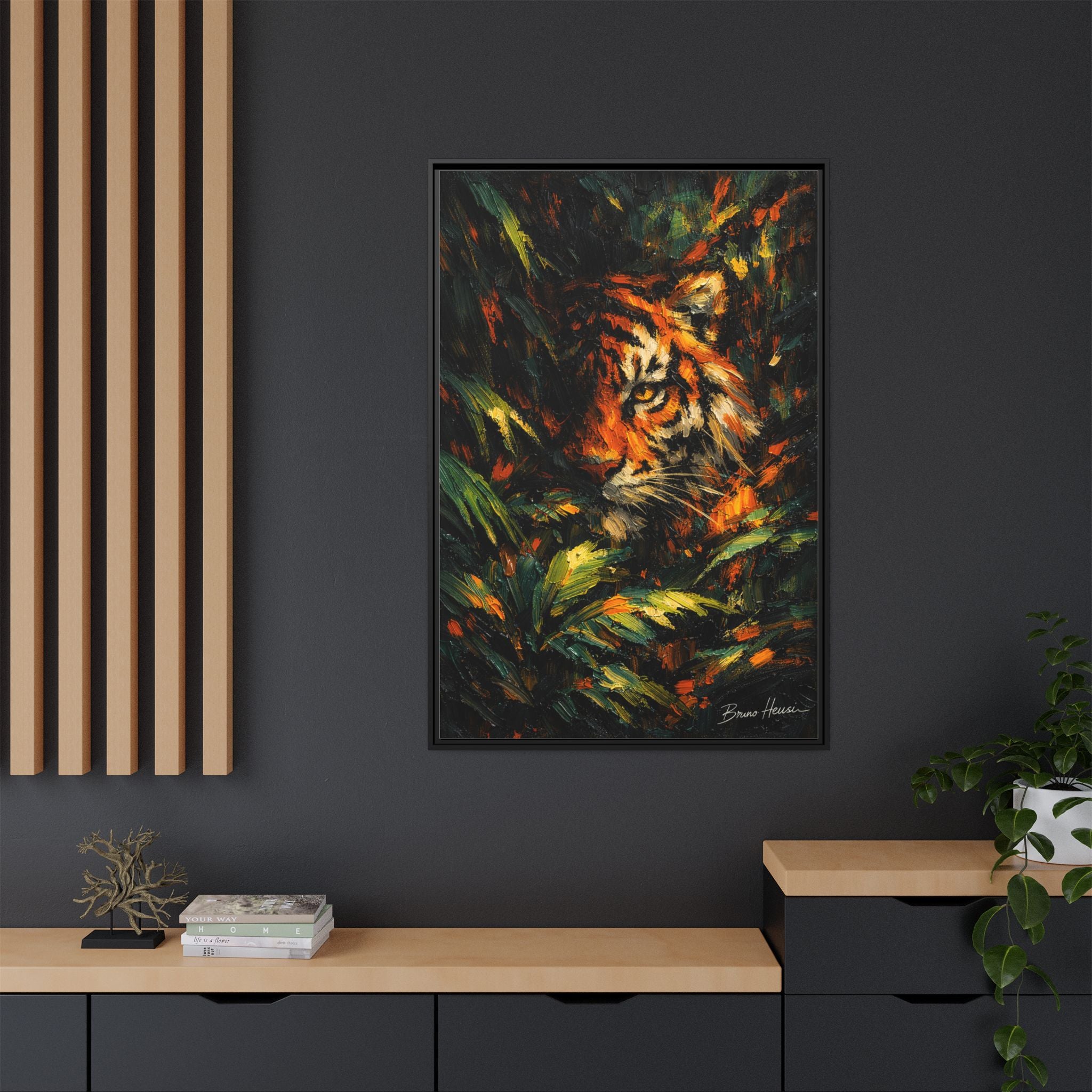 Framed Matte Canvas - Vibrant Tiger Jungle Print