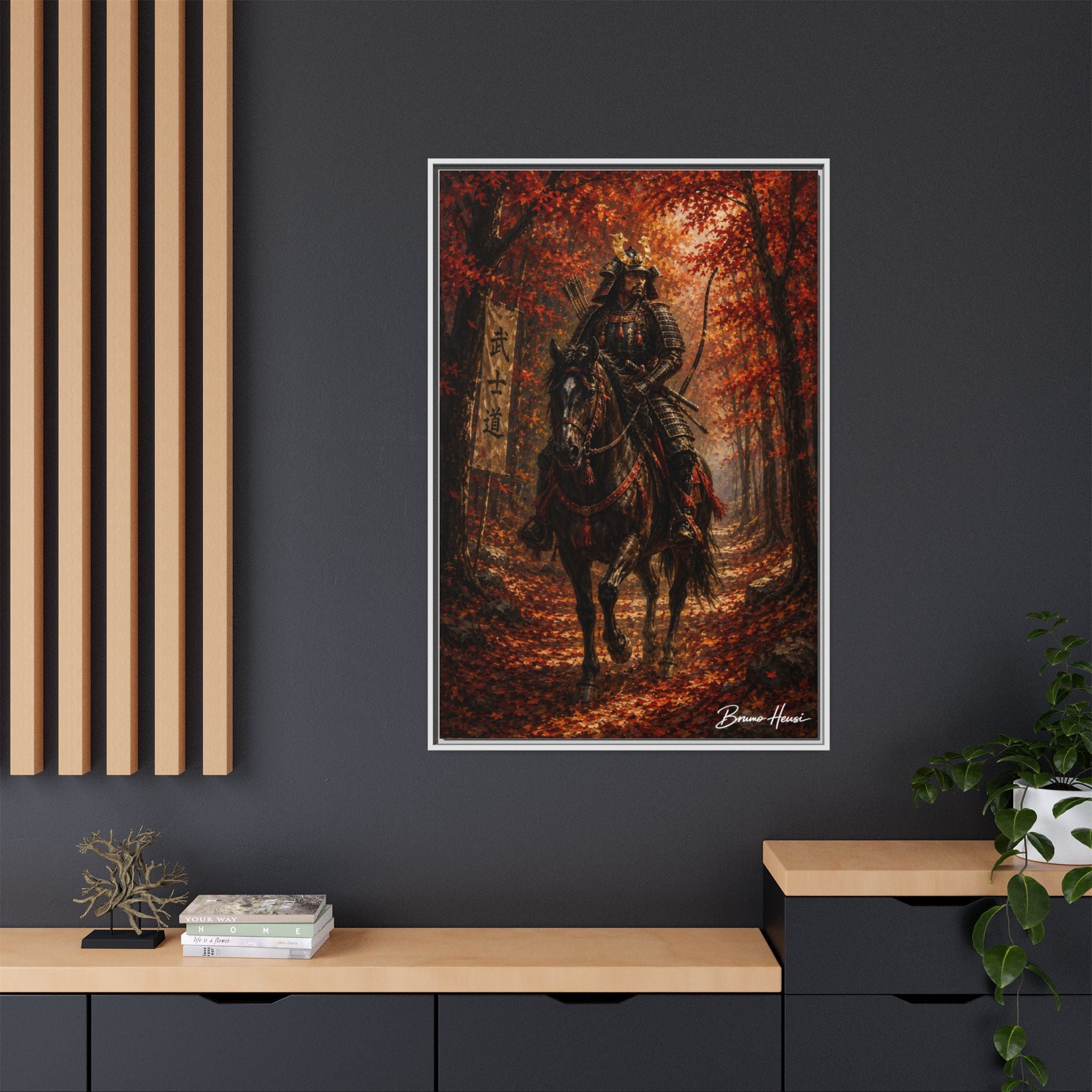 Samurai Warrior Canvas Print — Framed Matte Autumn Wall Art