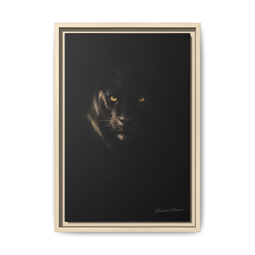 Framed Matte Canvas - Black Panther Wall Art with Golden Eyes