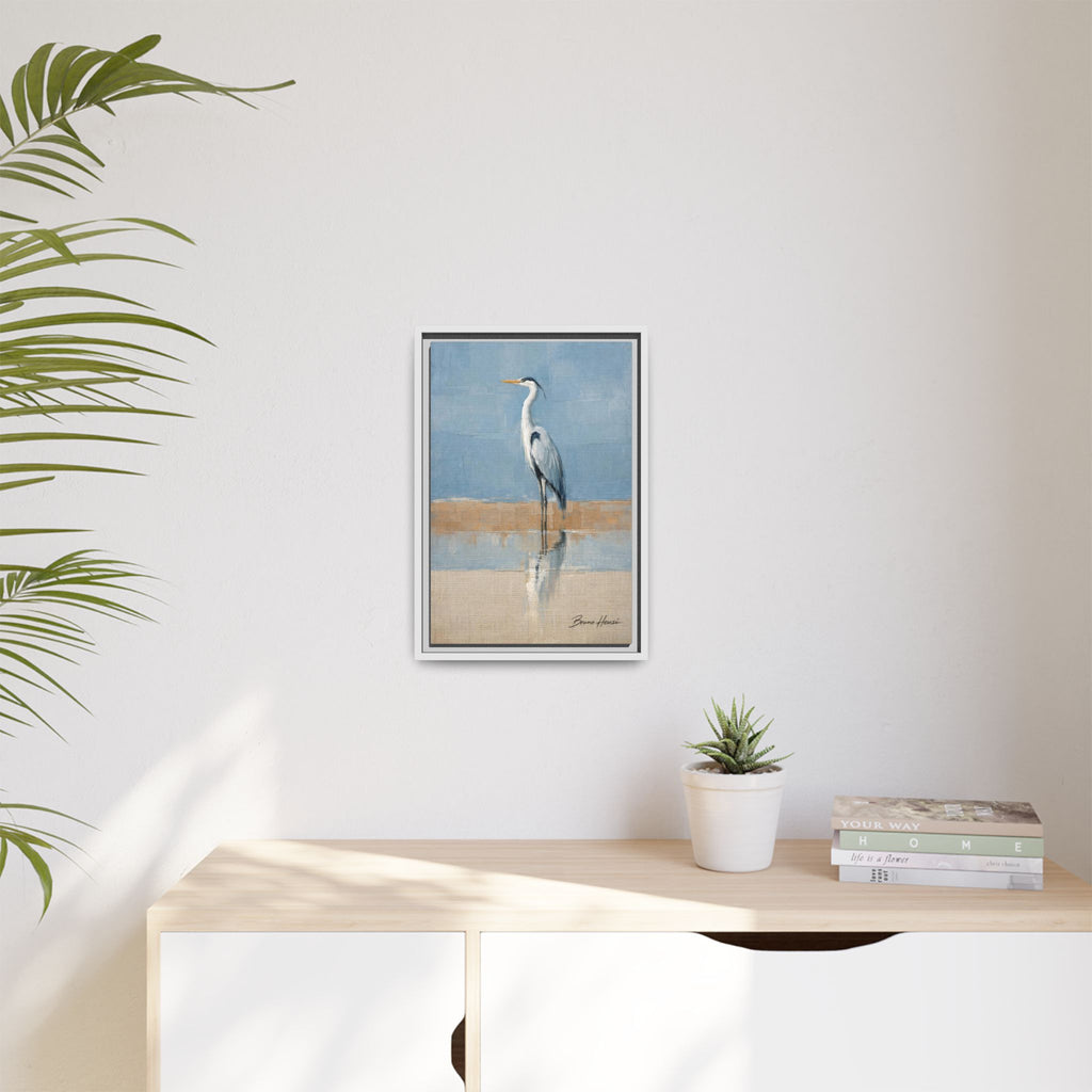 Framed Heron Canvas Art – Coastal Shorebird Wall Decor