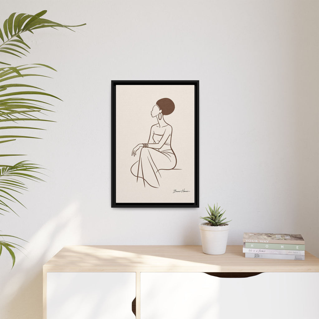 Elegant Minimalist Line Art Woman — Framed Matte Canvas Wall Art