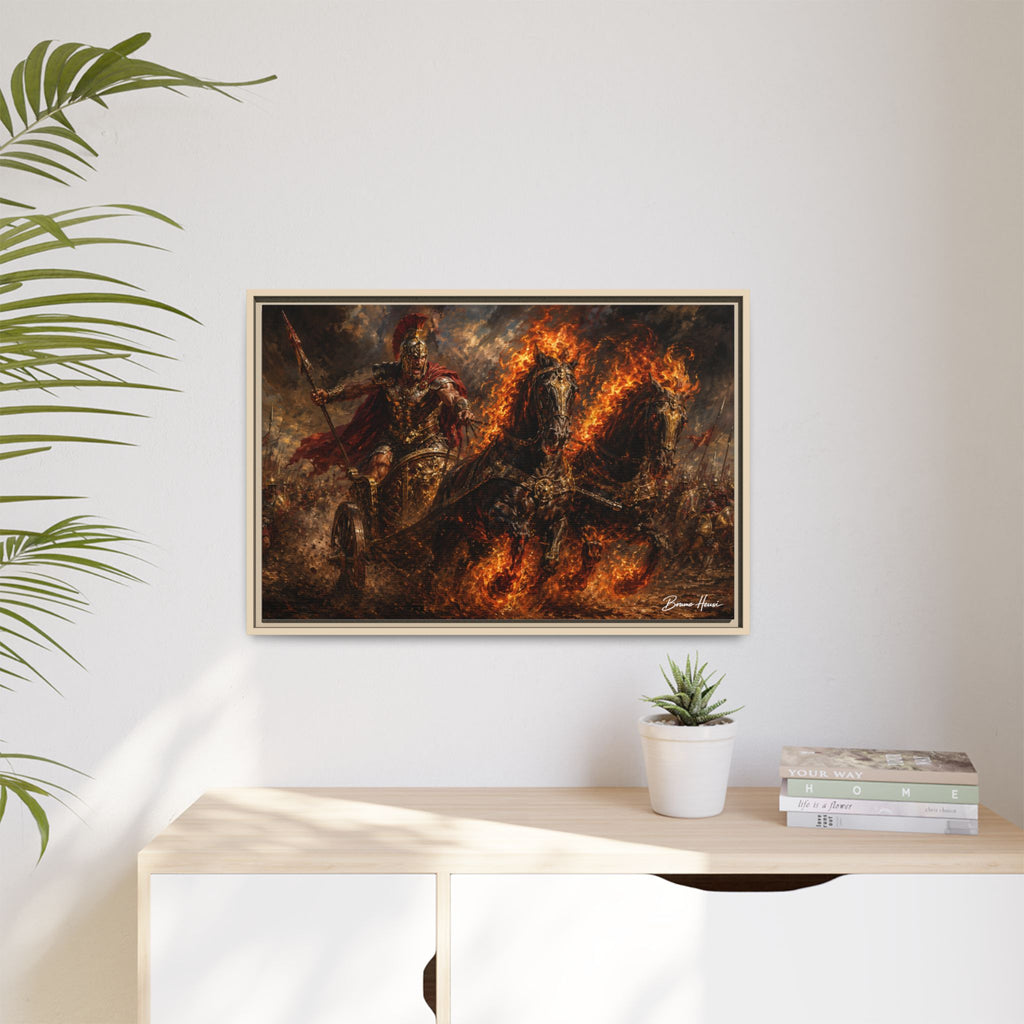 Flaming Chariot Framed Canvas Wall Art — Mythic Warrior Matte Print