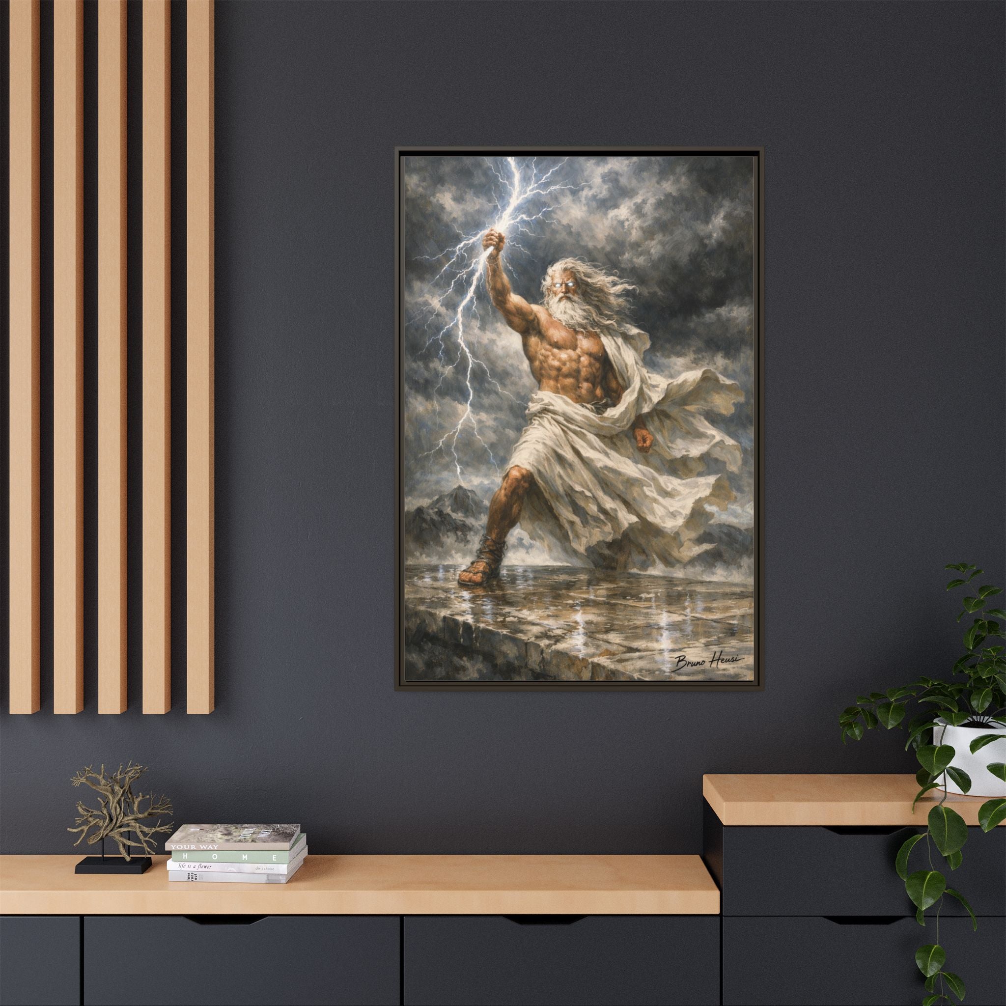 Framed Matte Canvas - Zeus Lightning God Wall Art