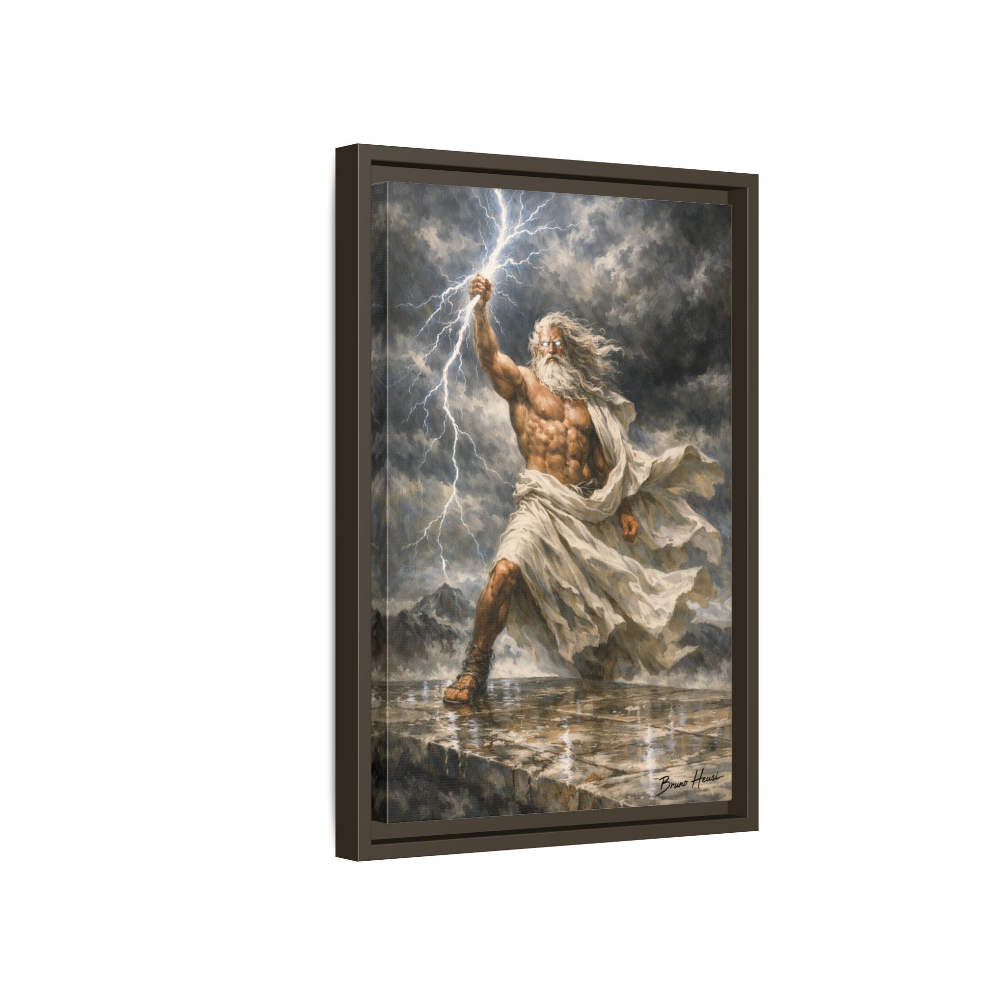 Framed Matte Canvas - Zeus Lightning God Wall Art