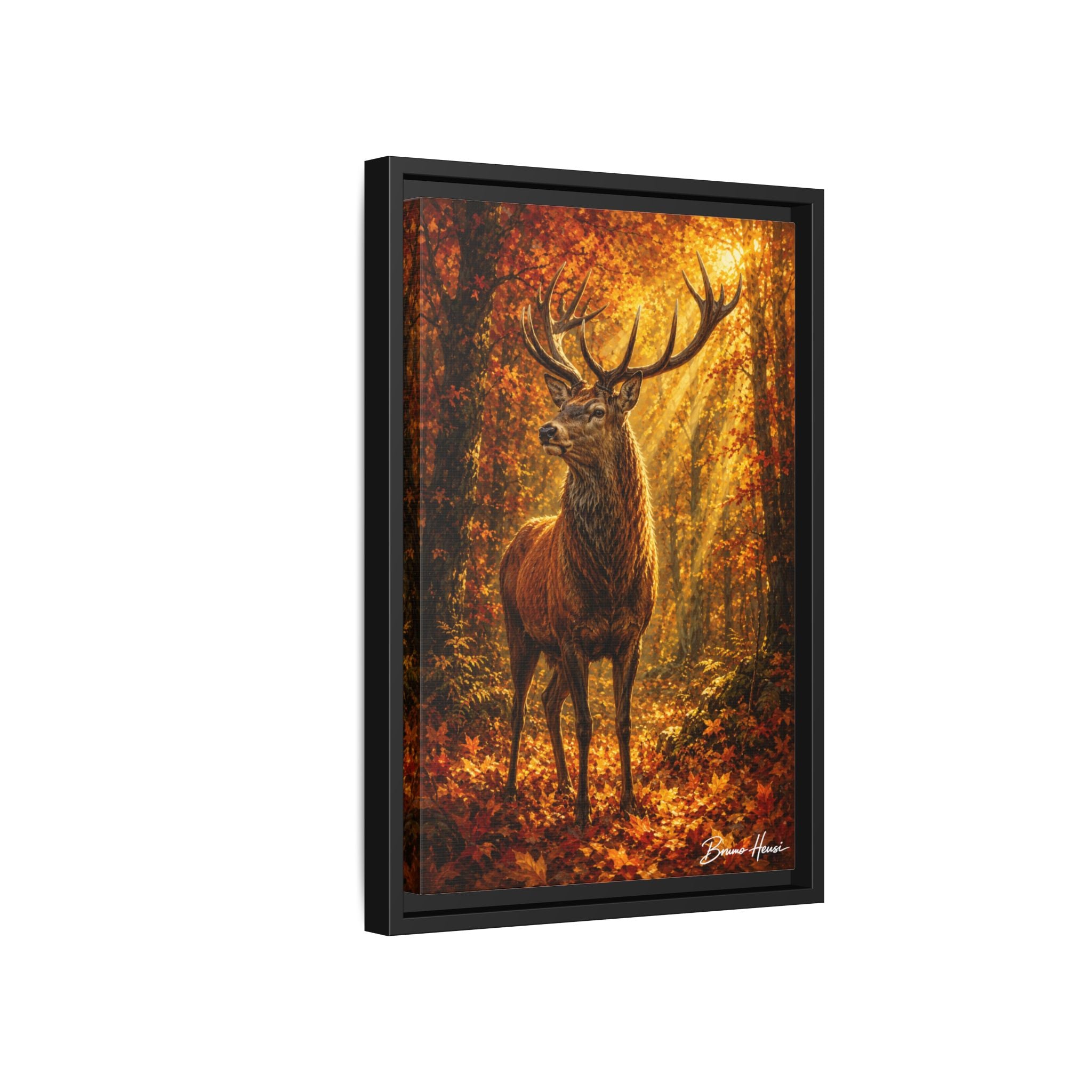 Majestic Stag Framed Canvas Wall Art — Autumn Forest Matte Print
