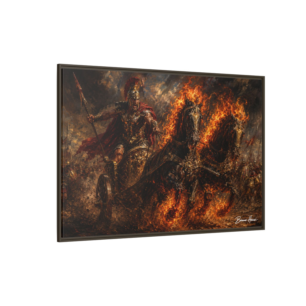 Flaming Chariot Framed Canvas Wall Art — Mythic Warrior Matte Print