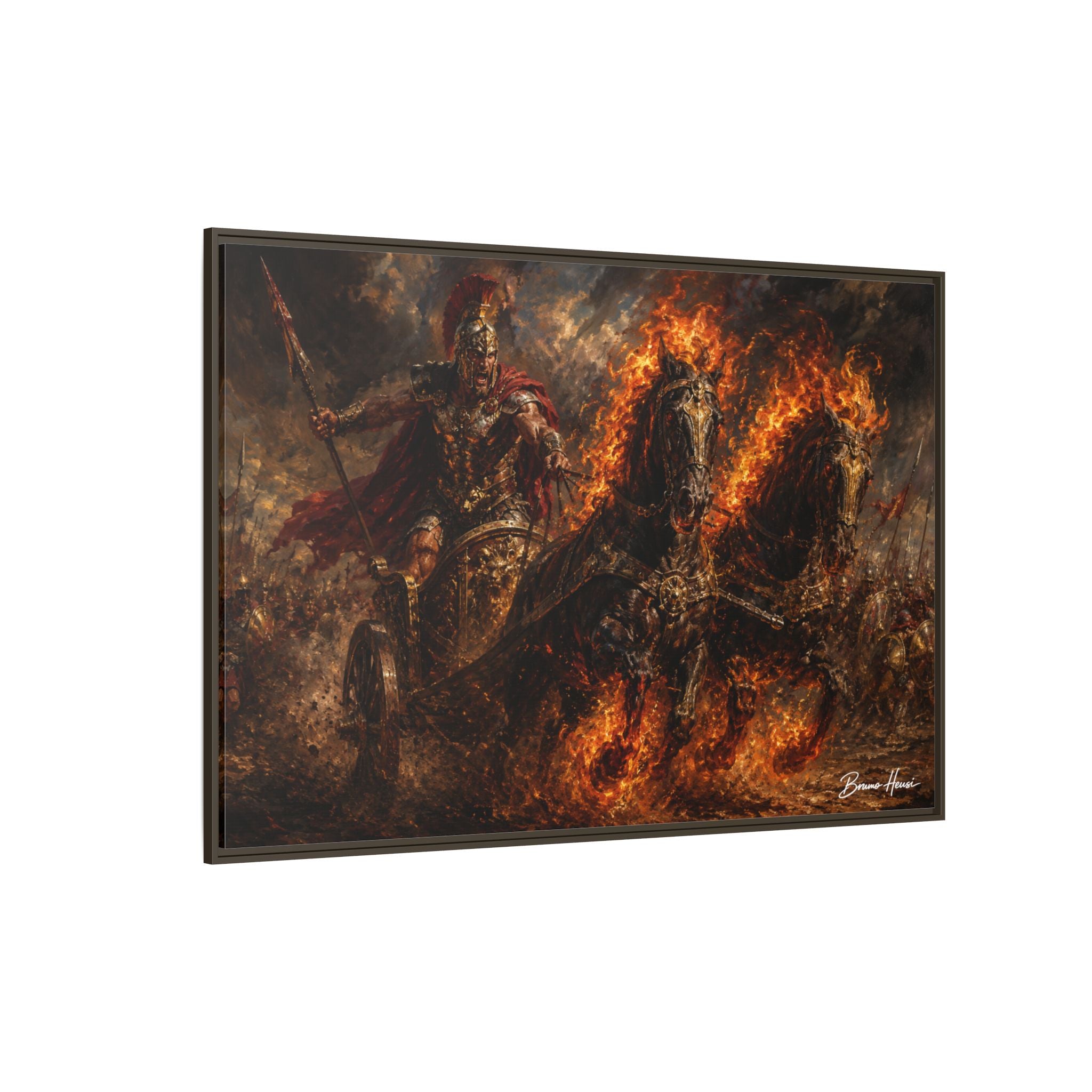 Flaming Chariot Framed Canvas Wall Art — Mythic Warrior Matte Print