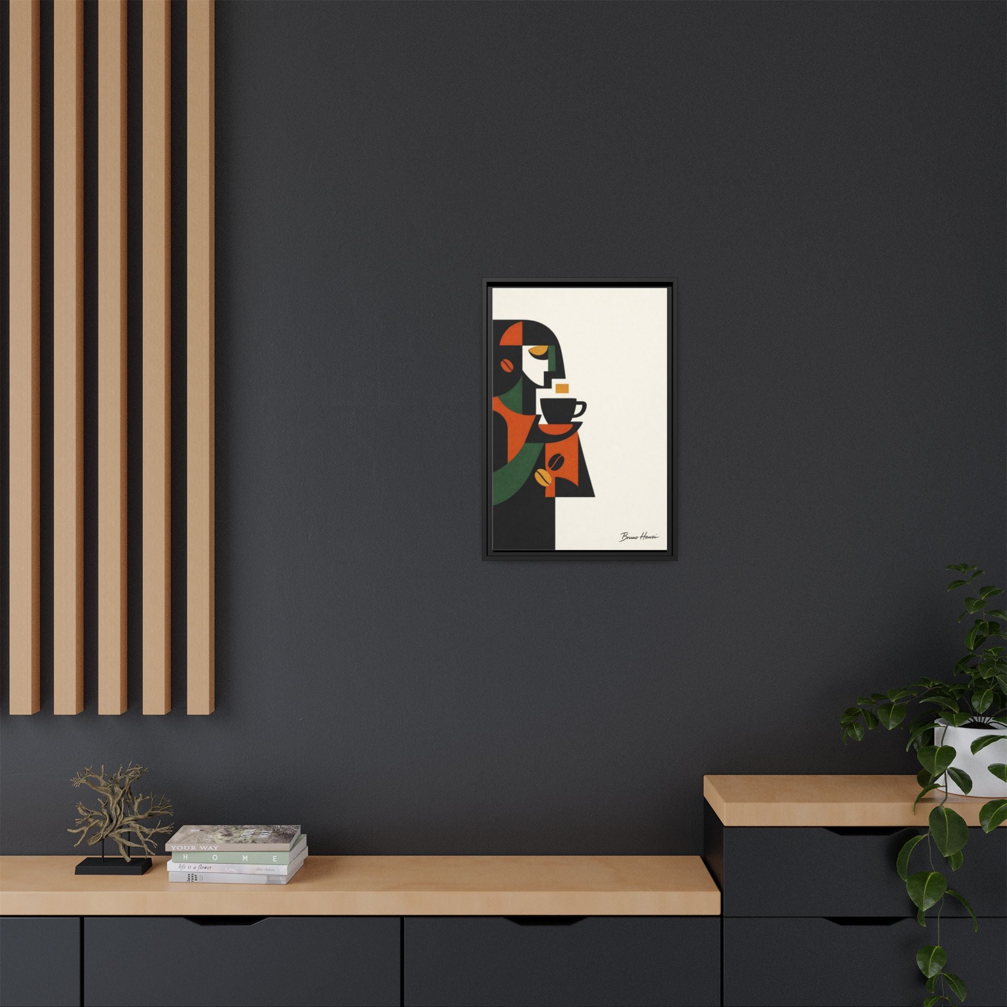Abstract Coffee Drinker Framed Canvas Print — Modern Café Wall Art