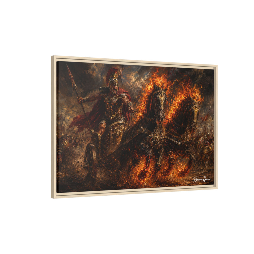 Flaming Chariot Framed Canvas Wall Art — Mythic Warrior Matte Print
