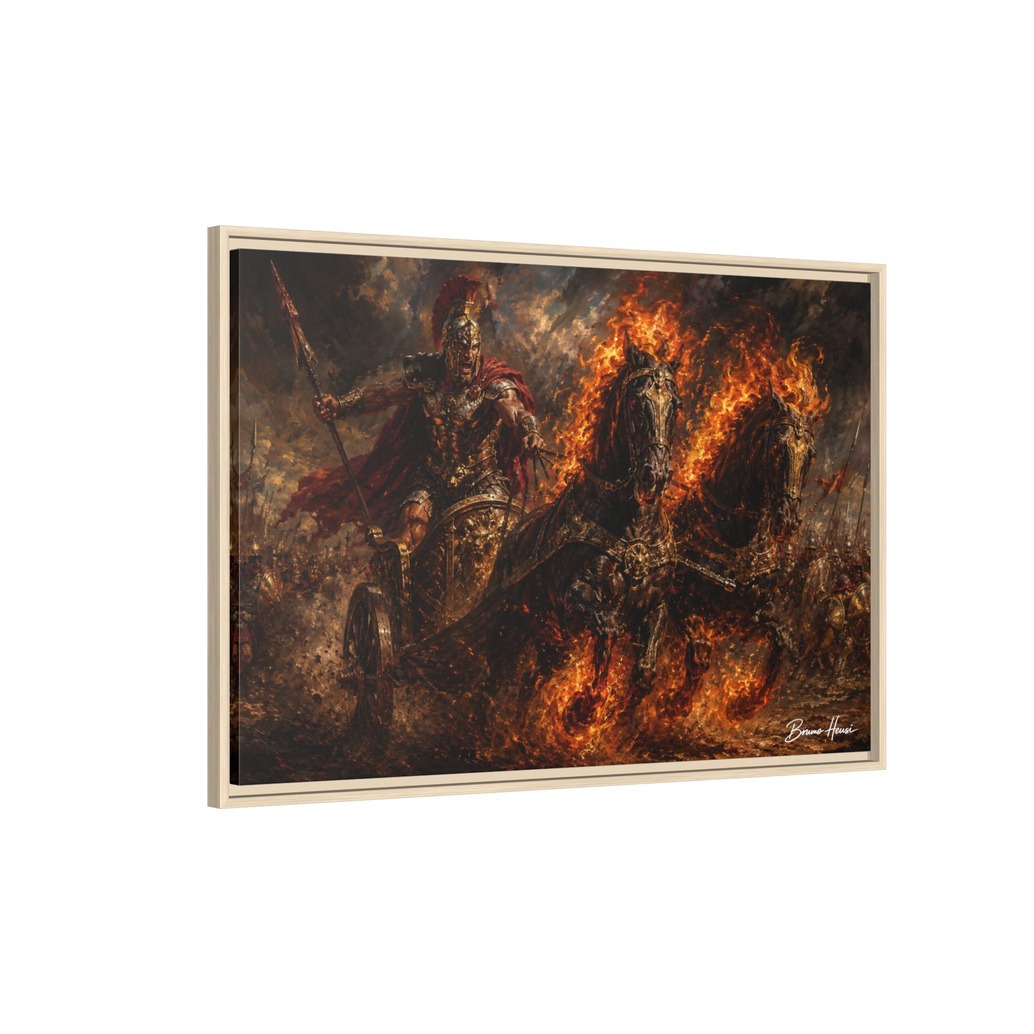 Flaming Chariot Framed Canvas Wall Art — Mythic Warrior Matte Print
