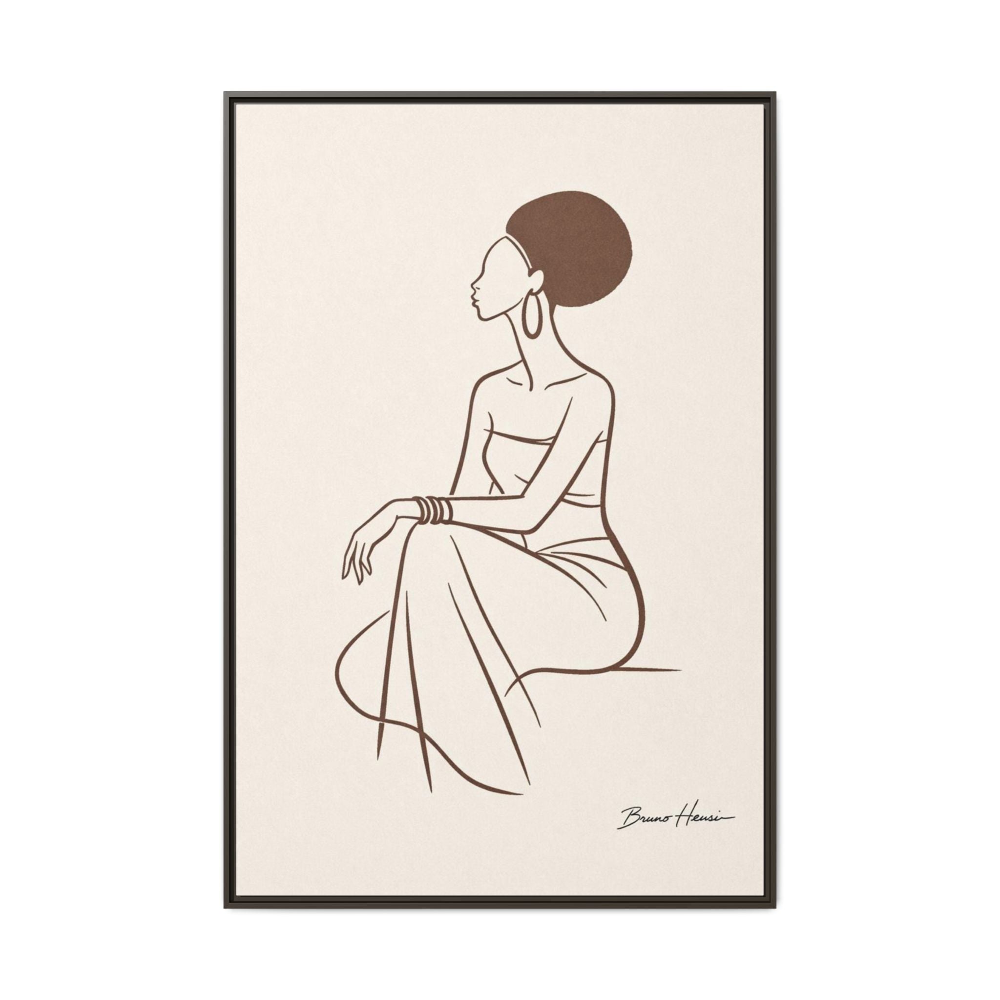 Elegant Minimalist Line Art Woman — Framed Matte Canvas Wall Art