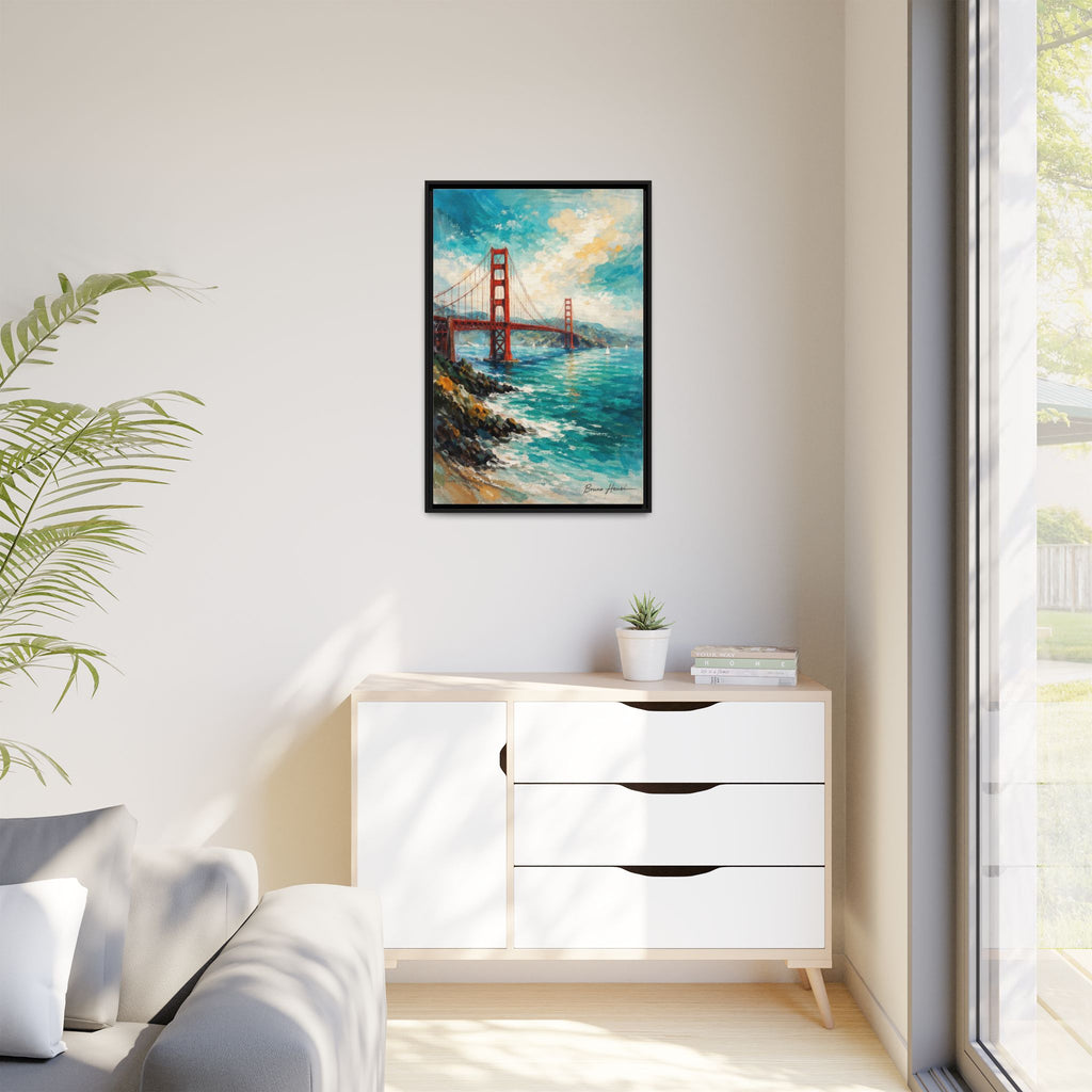 Golden Gate Bridge Seascape Matte Canvas Framed Wall Art