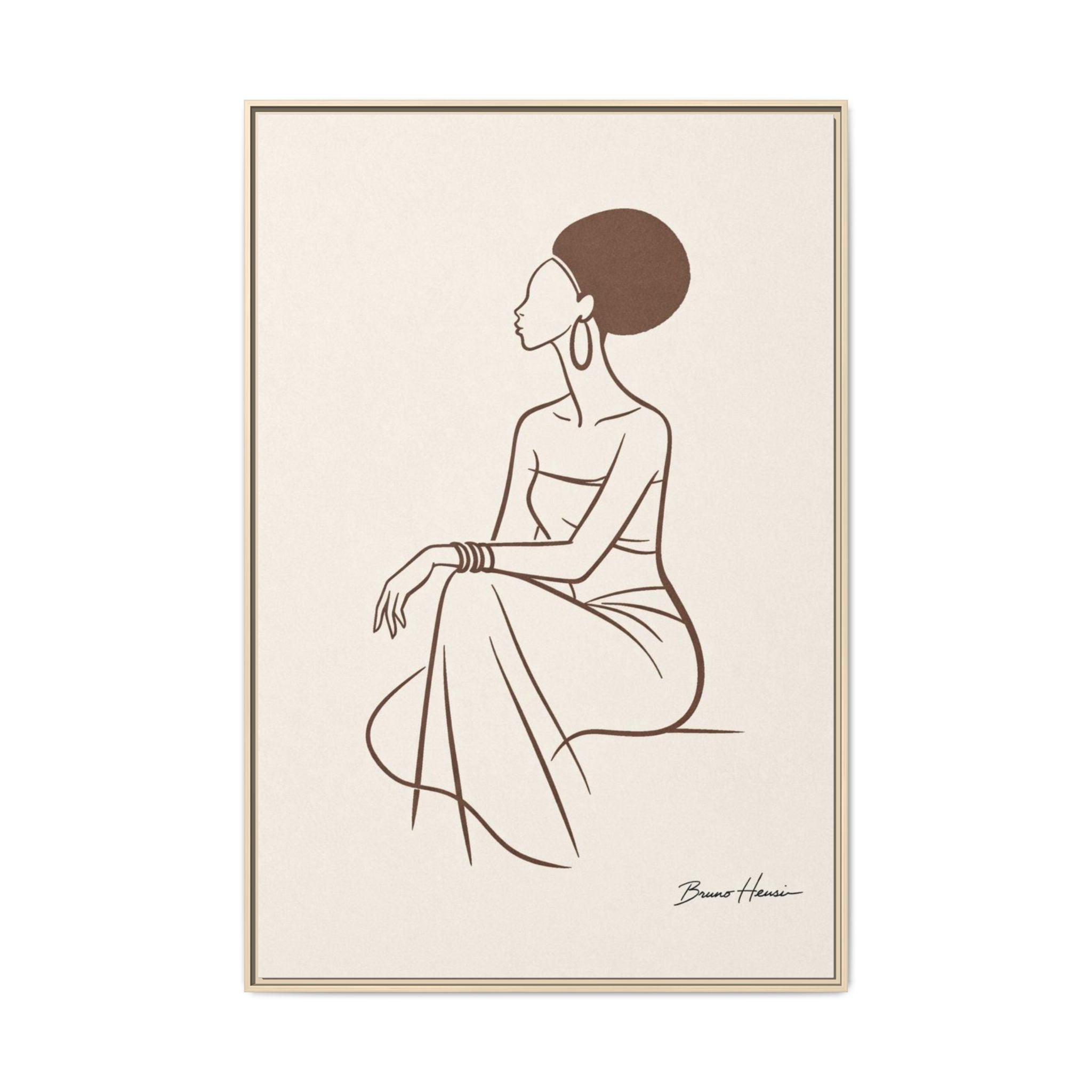 Elegant Minimalist Line Art Woman — Framed Matte Canvas Wall Art
