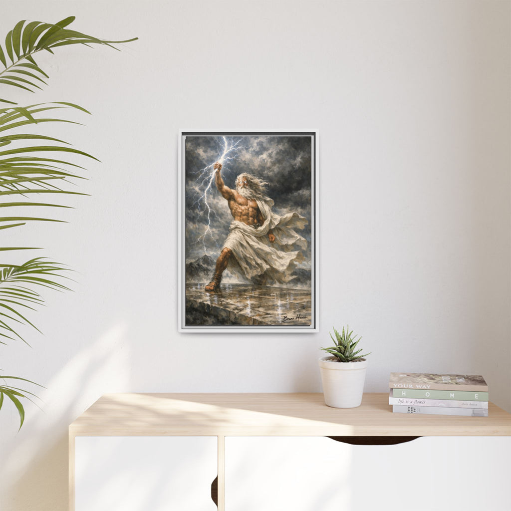 Framed Matte Canvas - Zeus Lightning God Wall Art