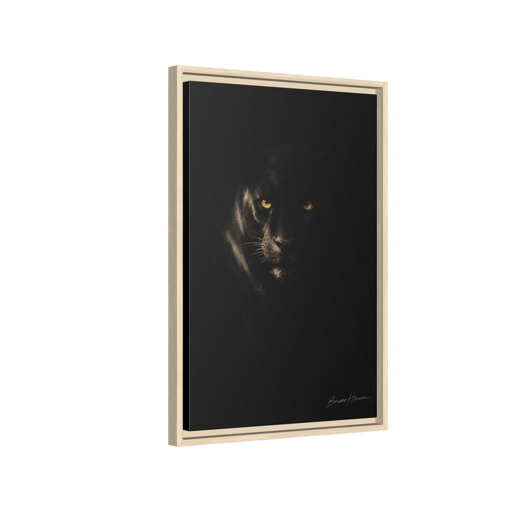 Framed Matte Canvas - Black Panther Wall Art with Golden Eyes