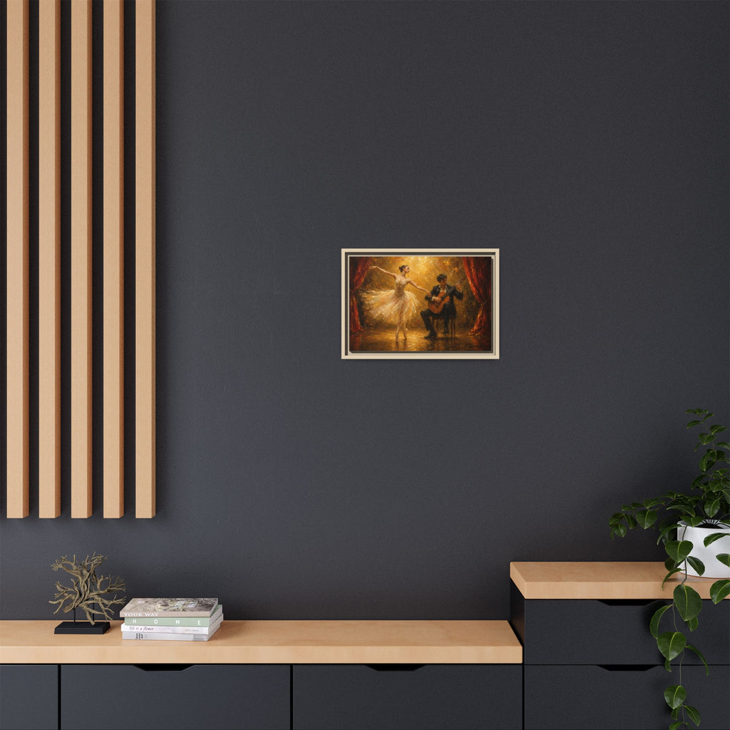 Ballet Dancer & Guitarist Framed Canvas Wall Art — Oil-Style Performance Print