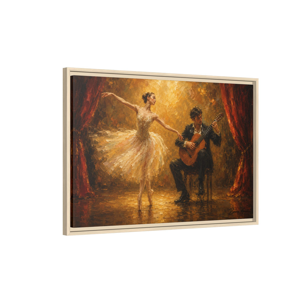 Ballet Dancer & Guitarist Framed Canvas Wall Art — Oil-Style Performance Print