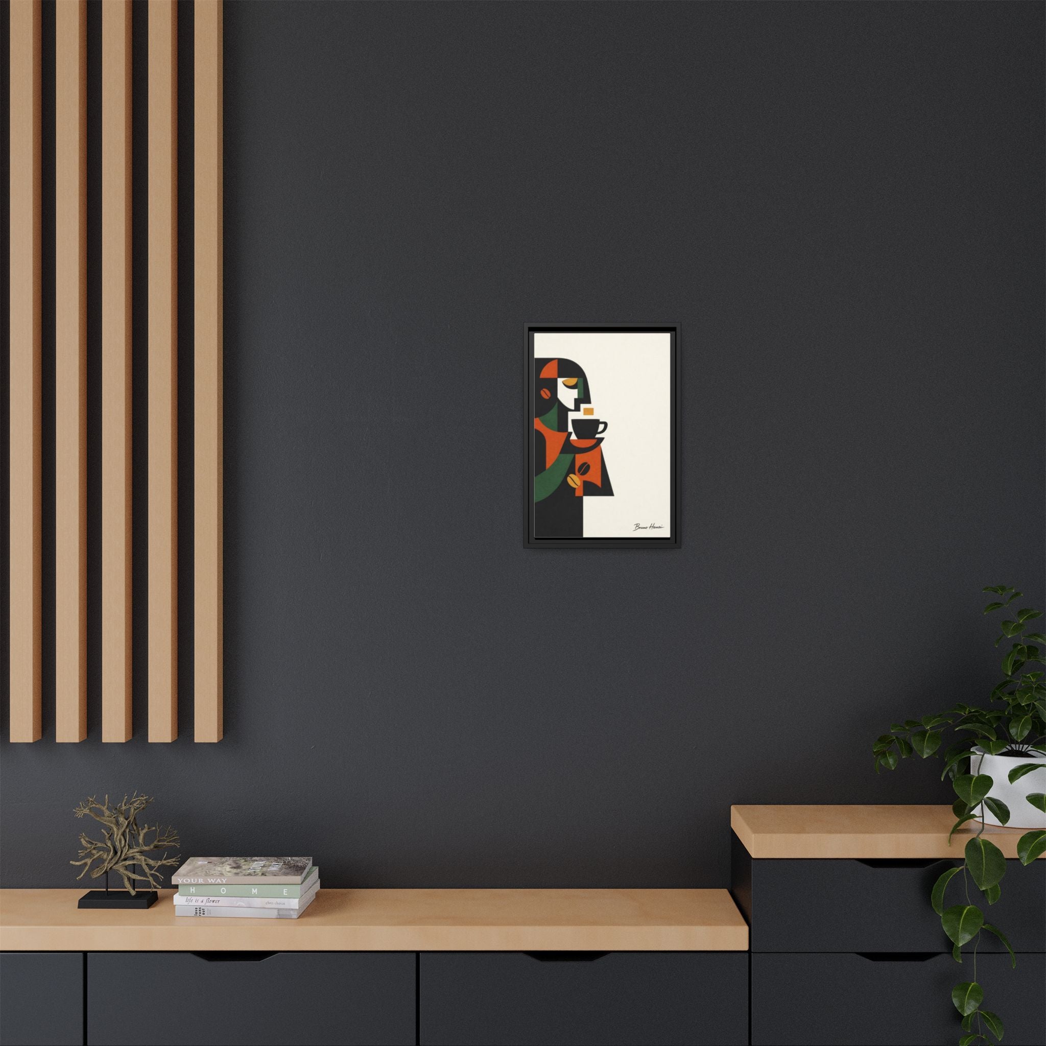 Abstract Coffee Drinker Framed Canvas Print — Modern Café Wall Art