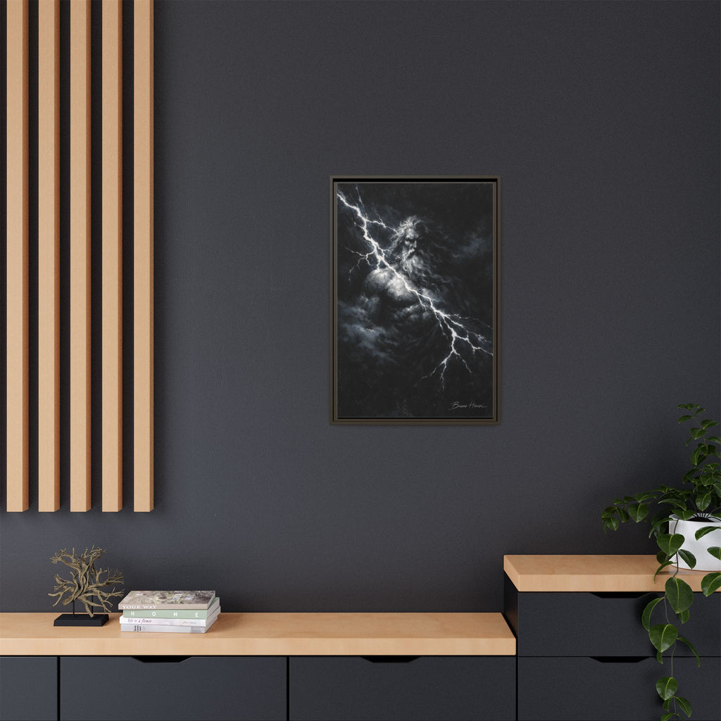 Zeus Lightning God Framed Canvas Wall Art — Stormy Mythology Print